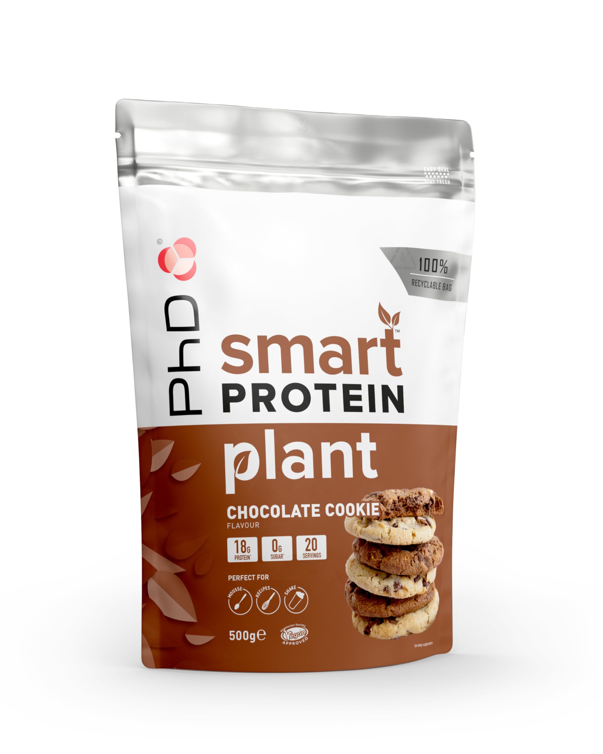 Phd Smart Plant, High Protein Vegan Shake, Ideal for Shakes, Baking and Deserts, Chocolate Cookie Flavour, 20 Servings per 500 g Bag