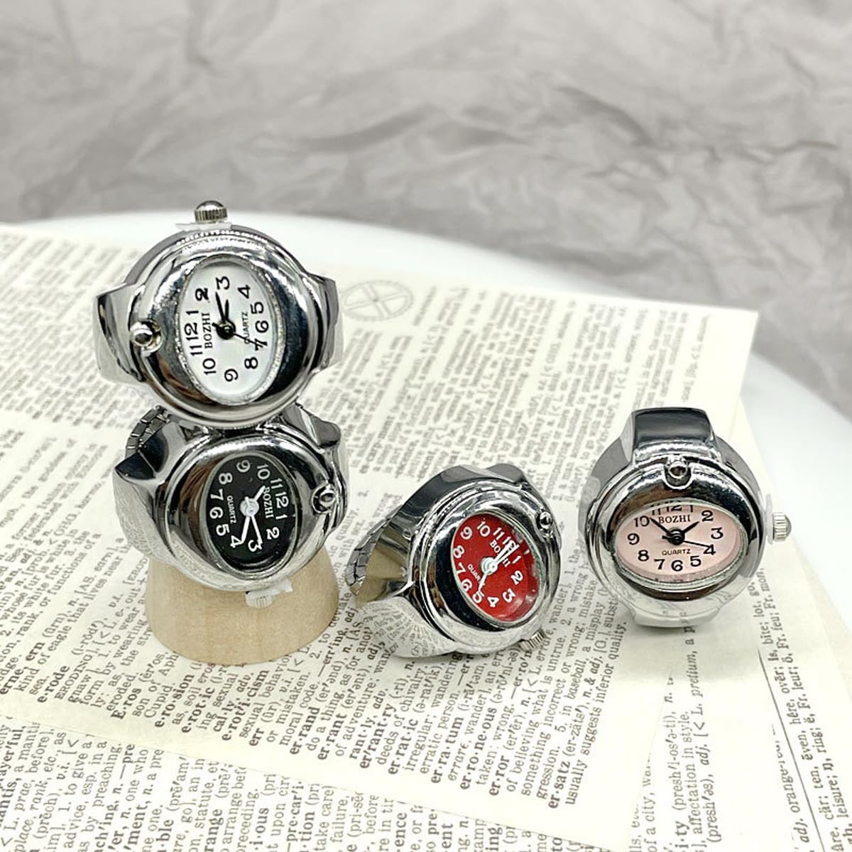 DOCIM 2pcs Moda Novedad Reloj Forma Anillo Anillo Anillo Reloj Pareja Relojes Anillos para Mujeres Hombres,Negro
