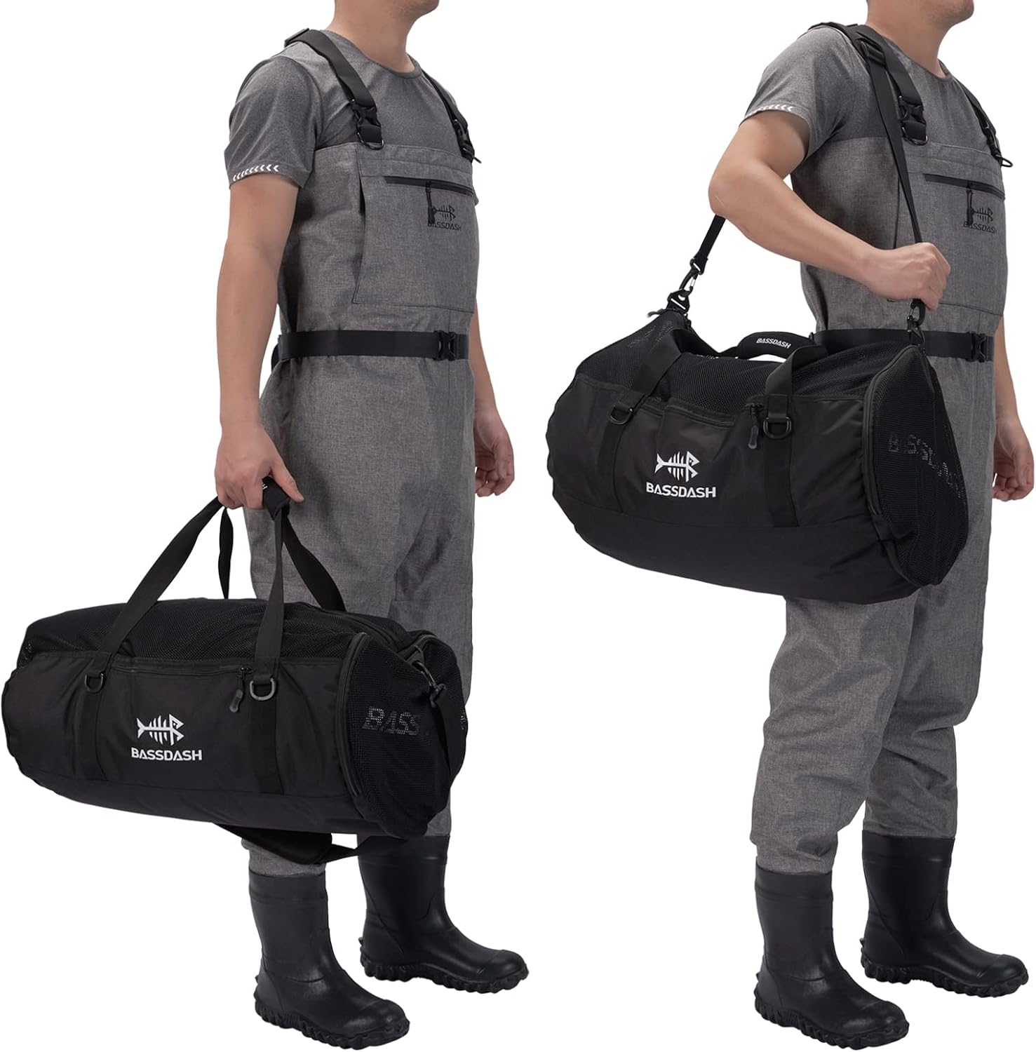BASSDASH Mesh Duffel with Removable Shoulder Strap Wader Bag for Fishing Hunting Travel Sport Gym Beach Snorkeling FP06 - Image 2