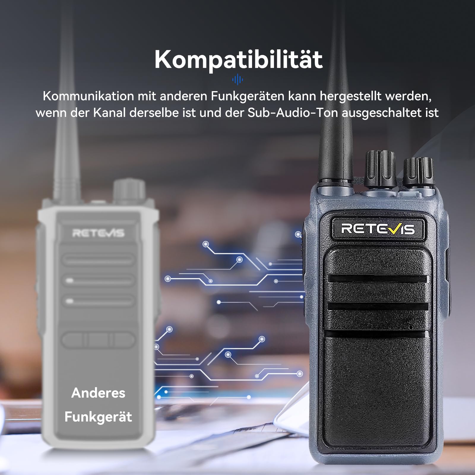 Retevis C64 Funkgeräte Dualband, Professionelles Walkie Talkie Intelligente Spracherkennungs, 2500 mAh, Rauschunterdrückung, Handfunkgerät mit Headset für Restaurants, Hotels (Schwarz, 4 Stück)