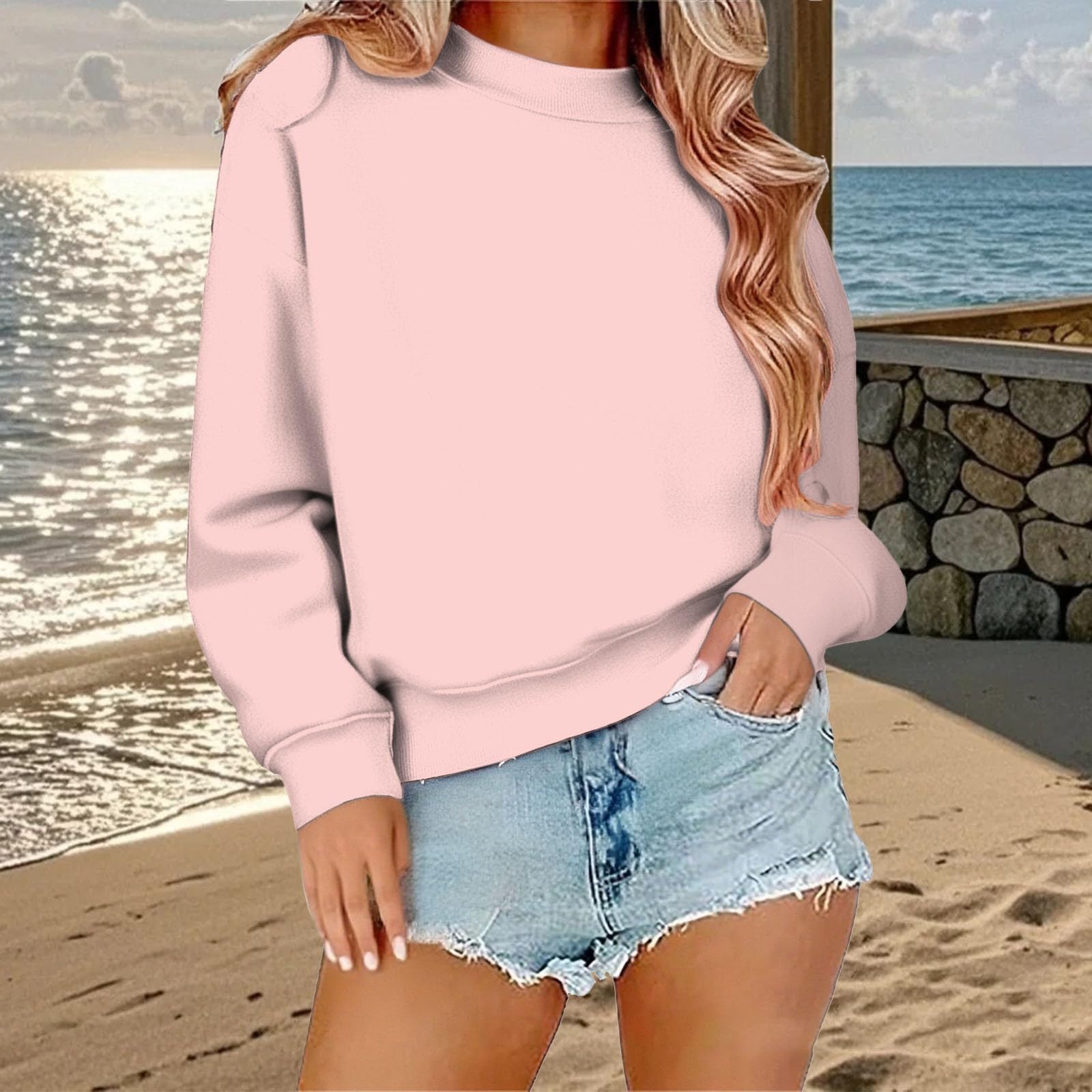 Pack de 2 Sudaderas para Mujer Manga Larga Cuello Redondo Suéter Básico Primavera Invierno