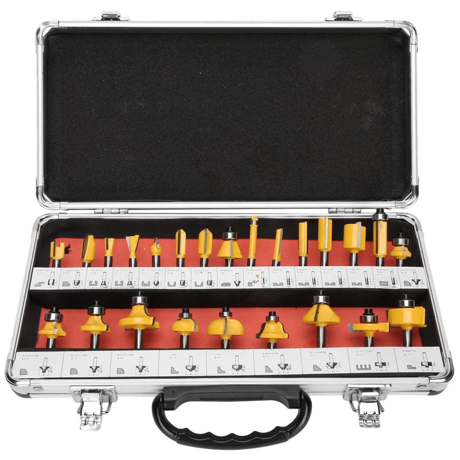 Round Nose Bit, Woodworking Tool 24Pcs/Set Hardware Accessory Dovetail Bit, Woodworking Trimmer Alloy Material Panel Pilot Bit for Wood Cutting Engraving Tools