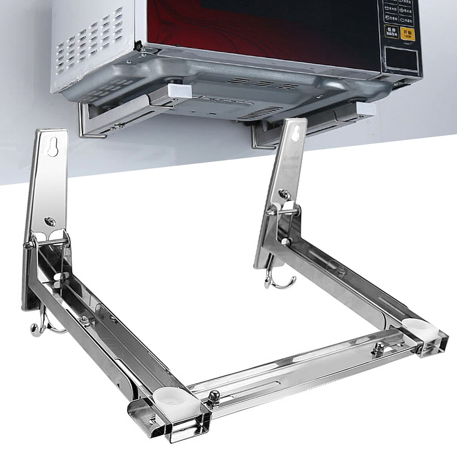 Soporte para microondas, soporte de pared para microondas, de acero inoxidable, con barras transversales, plegable, para microondas