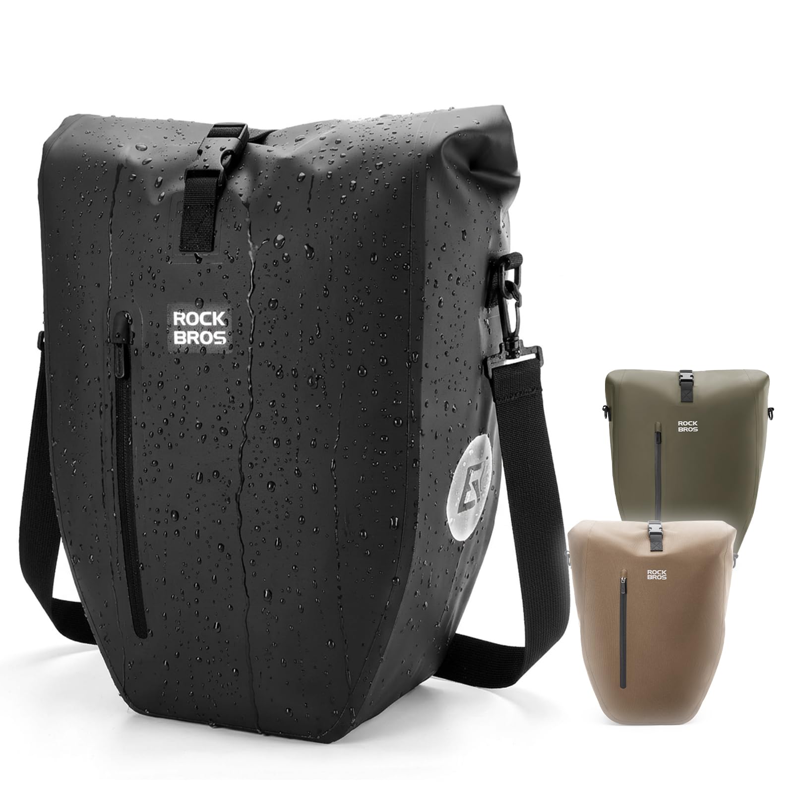 ROCKBROS 100% Waterproof Pannier Bag 3-in-1 Roll-Top Reflective Rear Bike Bag for Cycling Commuting Touring Travelling, 20L Black โ image 1