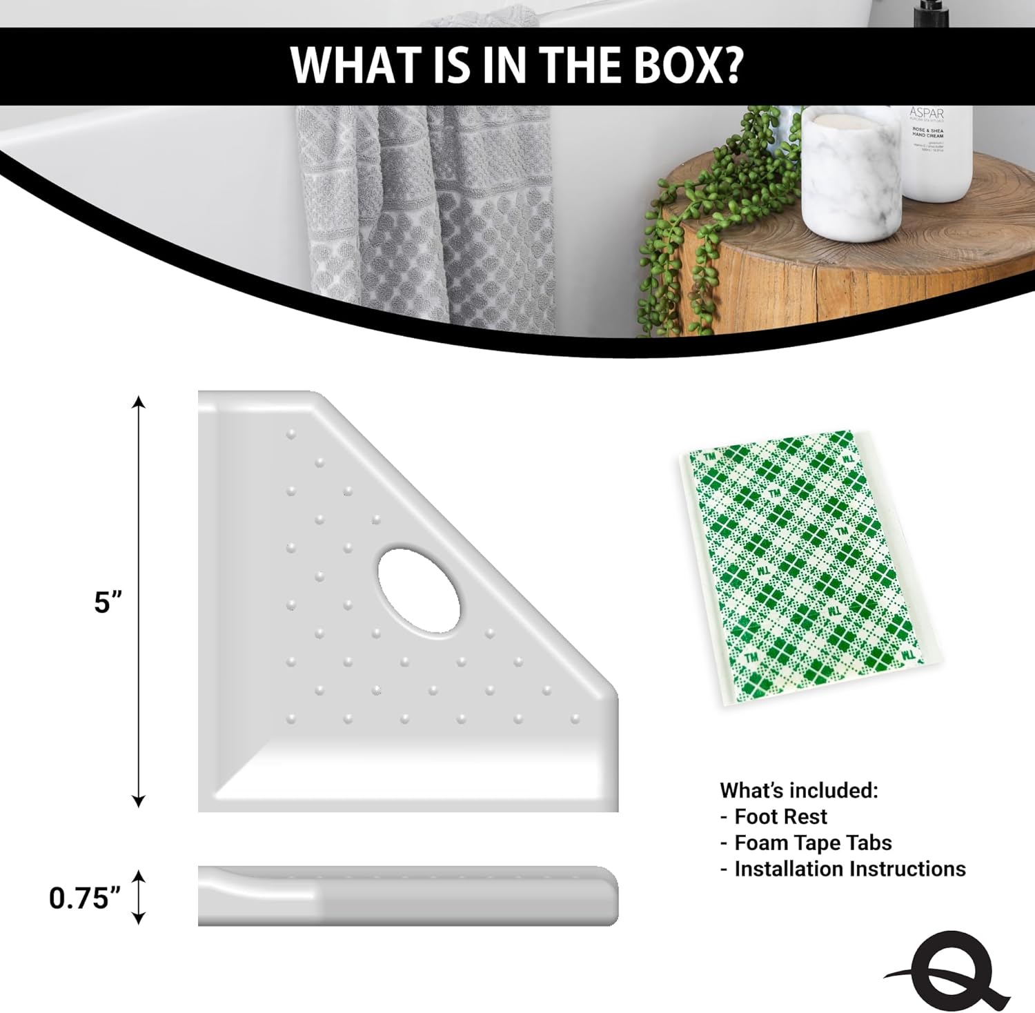 Questech 5" Corner Shower Footrest, Retrofit Shaving Shelf for Inside Shower, Bathroom Storage Corner Caddy Organizer, Geo Flatback, Graphite Black