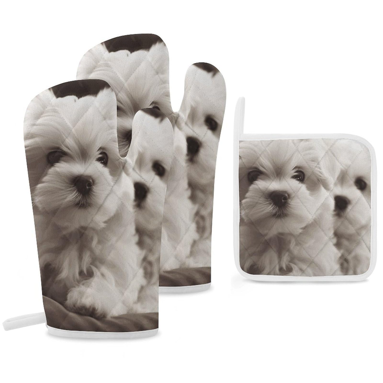 Gants de cuisine chiot maltais pour réussir toutes vos pâtisseries maison