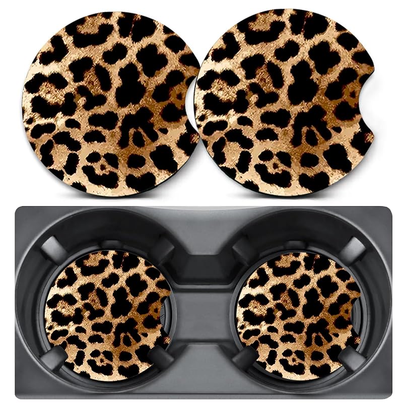 Kit com 2 Porta-Copos Automotivos para Console com Estampa de Leopardo em Neoprene LMZLJZ