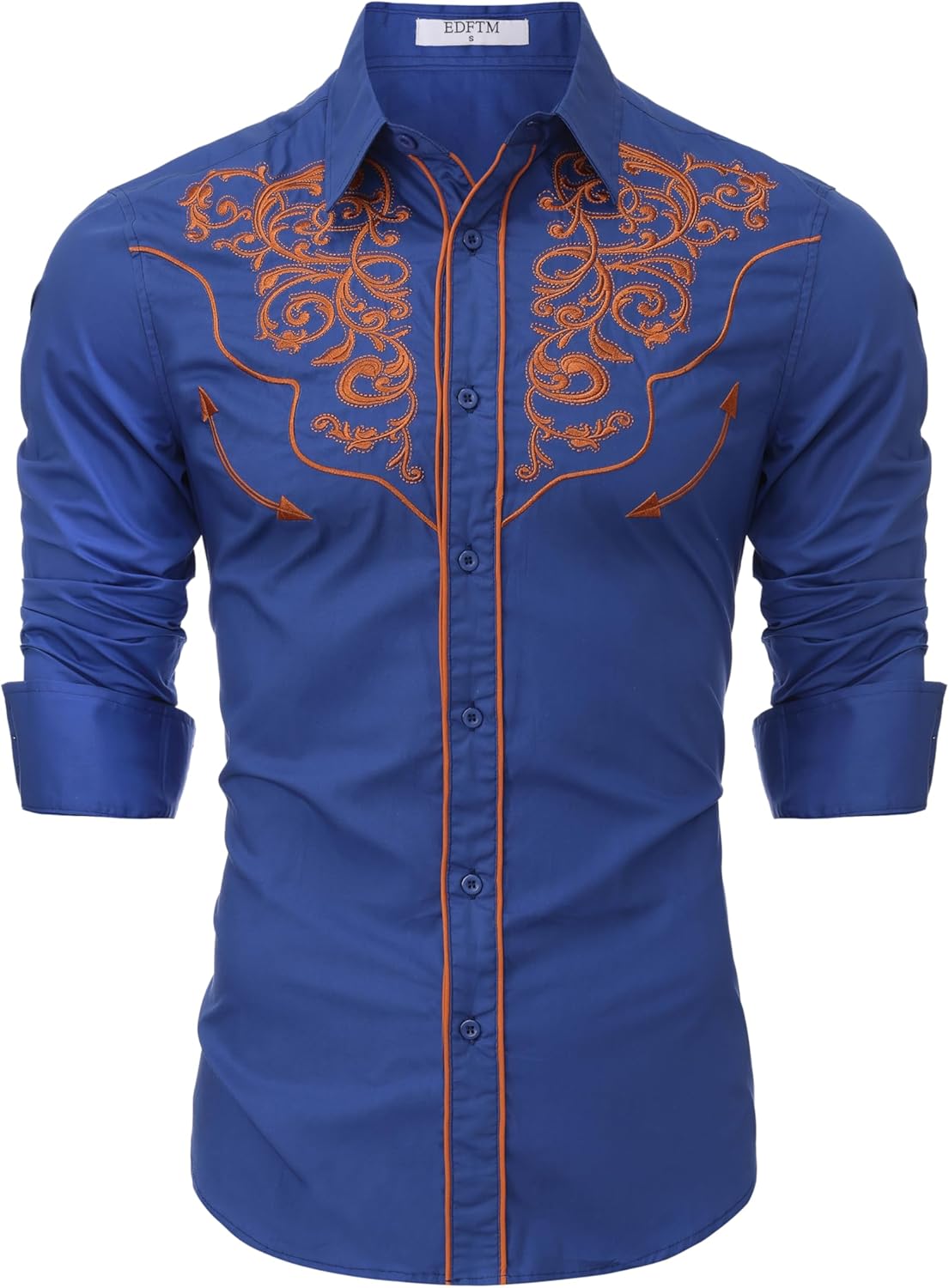 Men's Western Cowboy Shirts Long Sleeve Button Down Embroidered Vintage Casual Hippie Shirts
