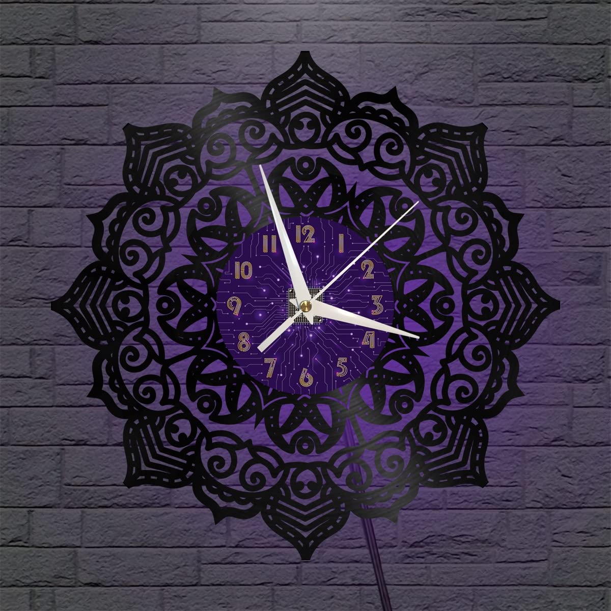 Horloge Murale Vinyle Lumineuse LED Idée Cadeau Déco Salon Chambre Noir