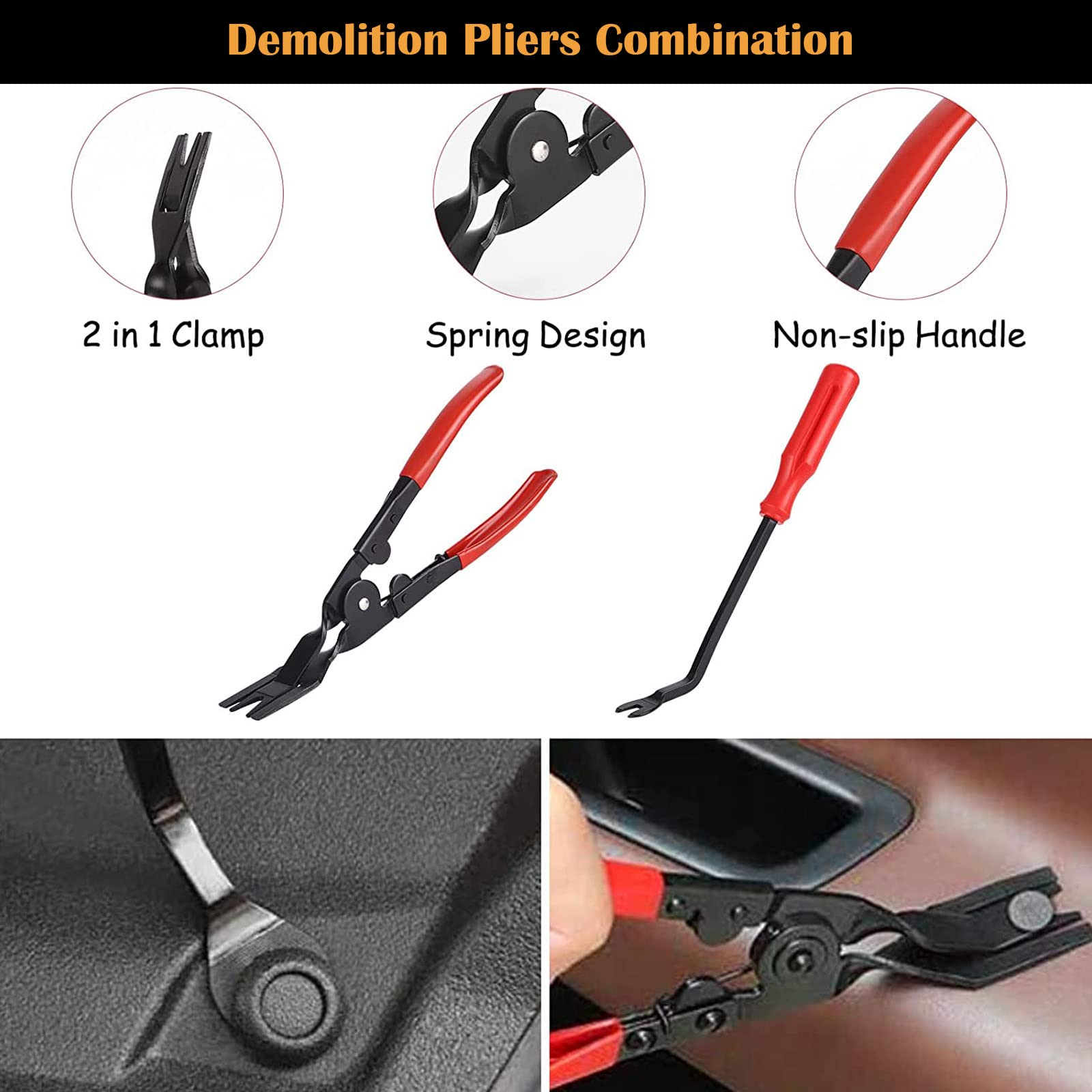 Kit Leve Dmontaggio Interni Auto, 280Pcs Attrezzi per Smontare Plastiche Auto con 120 Clips,Leve Plastica Smontaggio per Smontare Pannello,Interno,Radio(Alta Durezza, Ma Non Danneggia l'Veicolo)