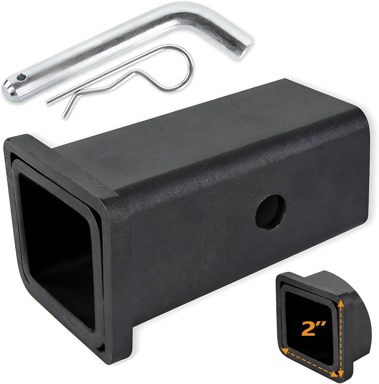 TOBPEE Trailer Hitch Adapter 2-1/2" to 2" Hitch Reducer Sleeve, with 5/8 inch Pin & Clip,Large to Small,Receiver Hitches for Tractor Bucket, RV, Truck, Bike Rack and Cargo Carriers,Carbon Steel