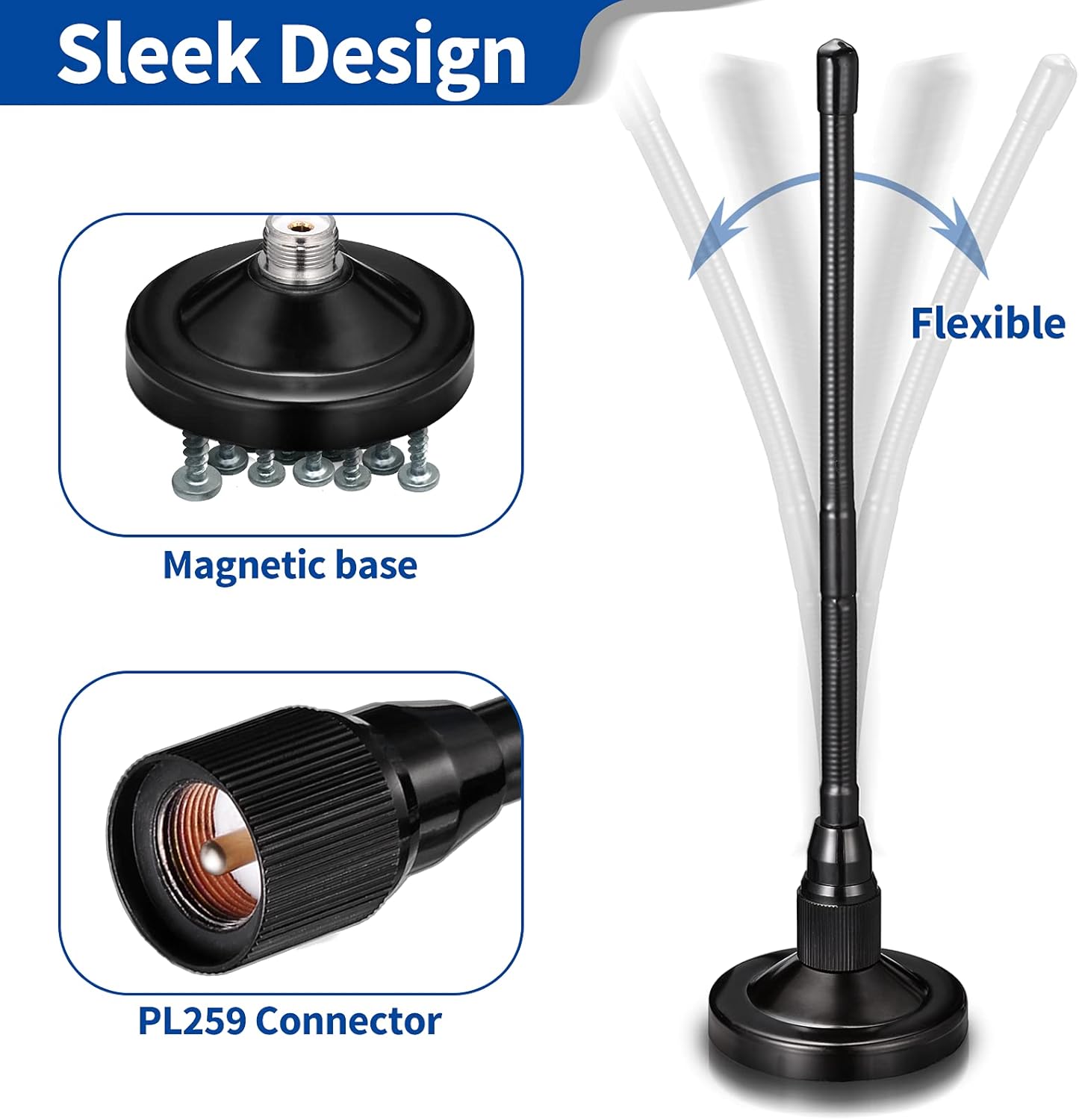 Bingfu 27MHz CB Radio Antenna Magnetic Base Soft Whip PL259 & BNC Male Compatible with Cobra Midland Uniden Maxon President Mobile CB Radio Antenna Kit for Car Truck : Electronics
