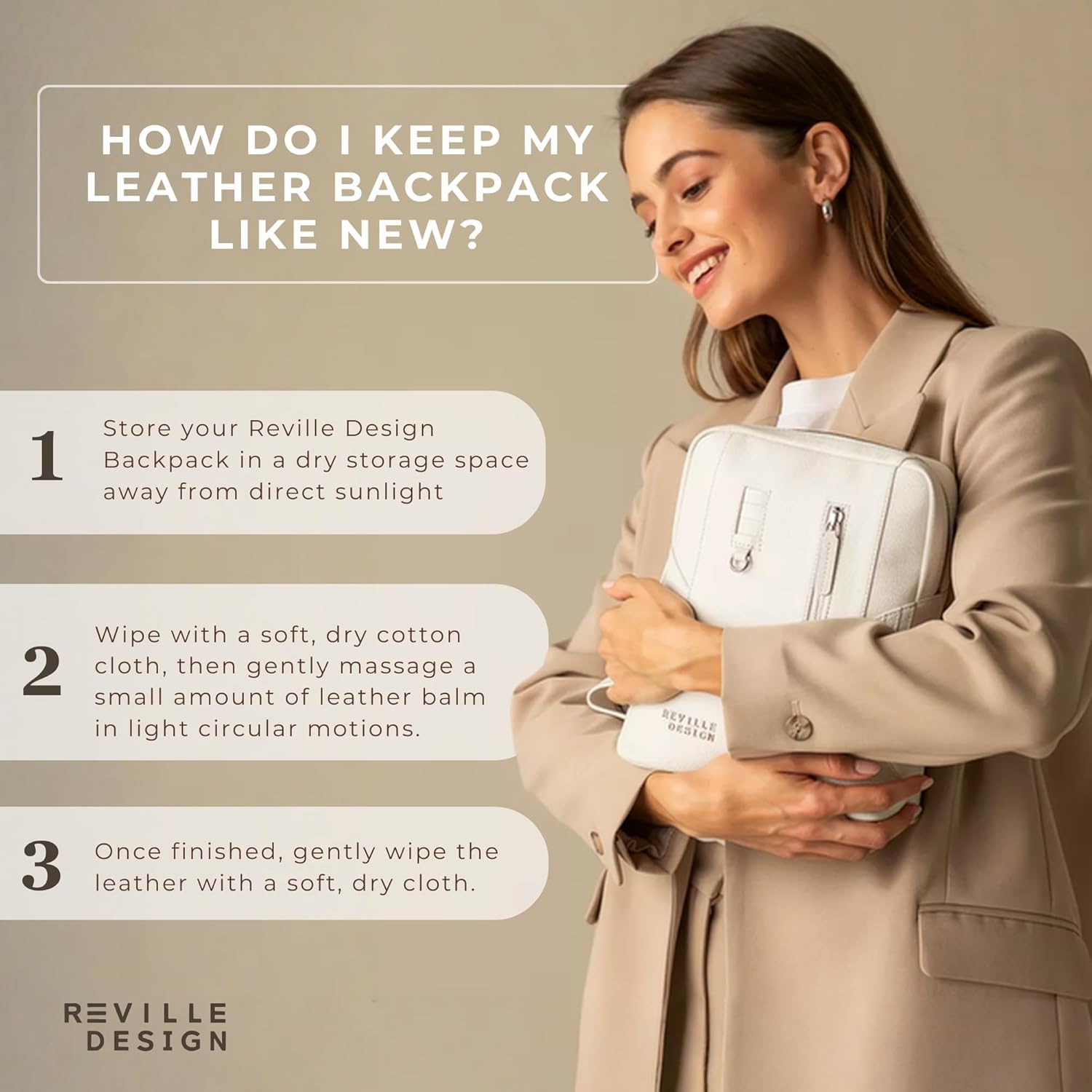 Full Grain Leather Backpack – Water-Resistant, Padded Laptop Compartment, Adjustable Straps, 16L Capacity, Slim Design, Leather Backpack for Men and Women - Cloud White - Image 8