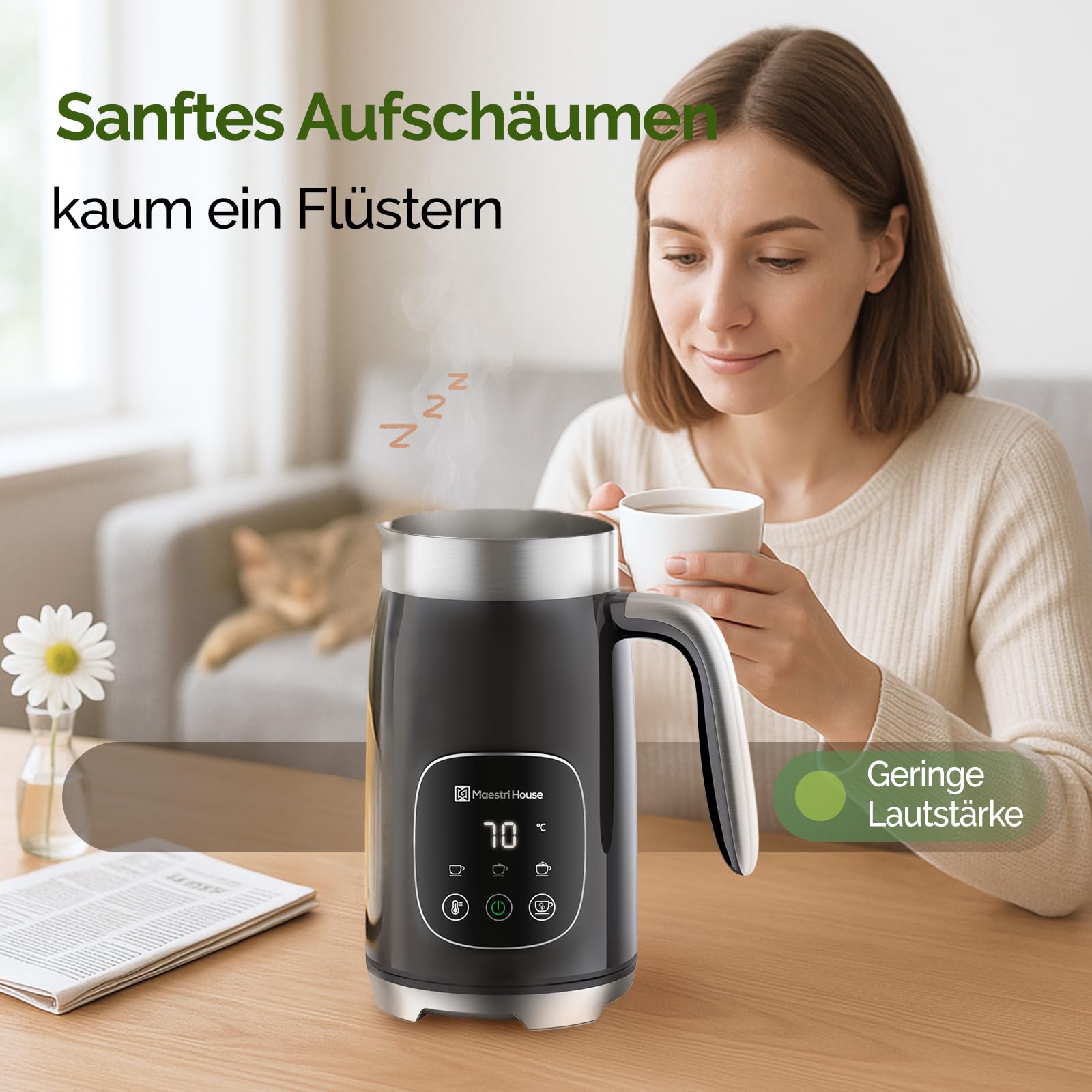 Maestri House Milchaufschäumer Elektrisch 4-in-1 14.1OZ/400ML Milchaufschäumer Smart-Touch-Steuerung Schaum Maker, Memory Funktion für Latte, Cappuccino, Warme Milch, Heiße Schokolade,DualFro 400