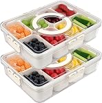 Boîte à collations 8 Boîte de séparation de compartiment, bac de service divisé avec couvercle et poignée - Conteneur de charcuterie pour plaques de snack portatives - Organisateur clair pour les bonbons, les fruits, les noix - Parfait pour la fête