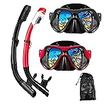 DIPUKI Snorkeling Gear for Adults Snorkel mask Set Scuba Diving mask Dry Snorkel Swimming Glasses Swim Dive mask Nose Cover Youth Diving (Black+red2 Pack)