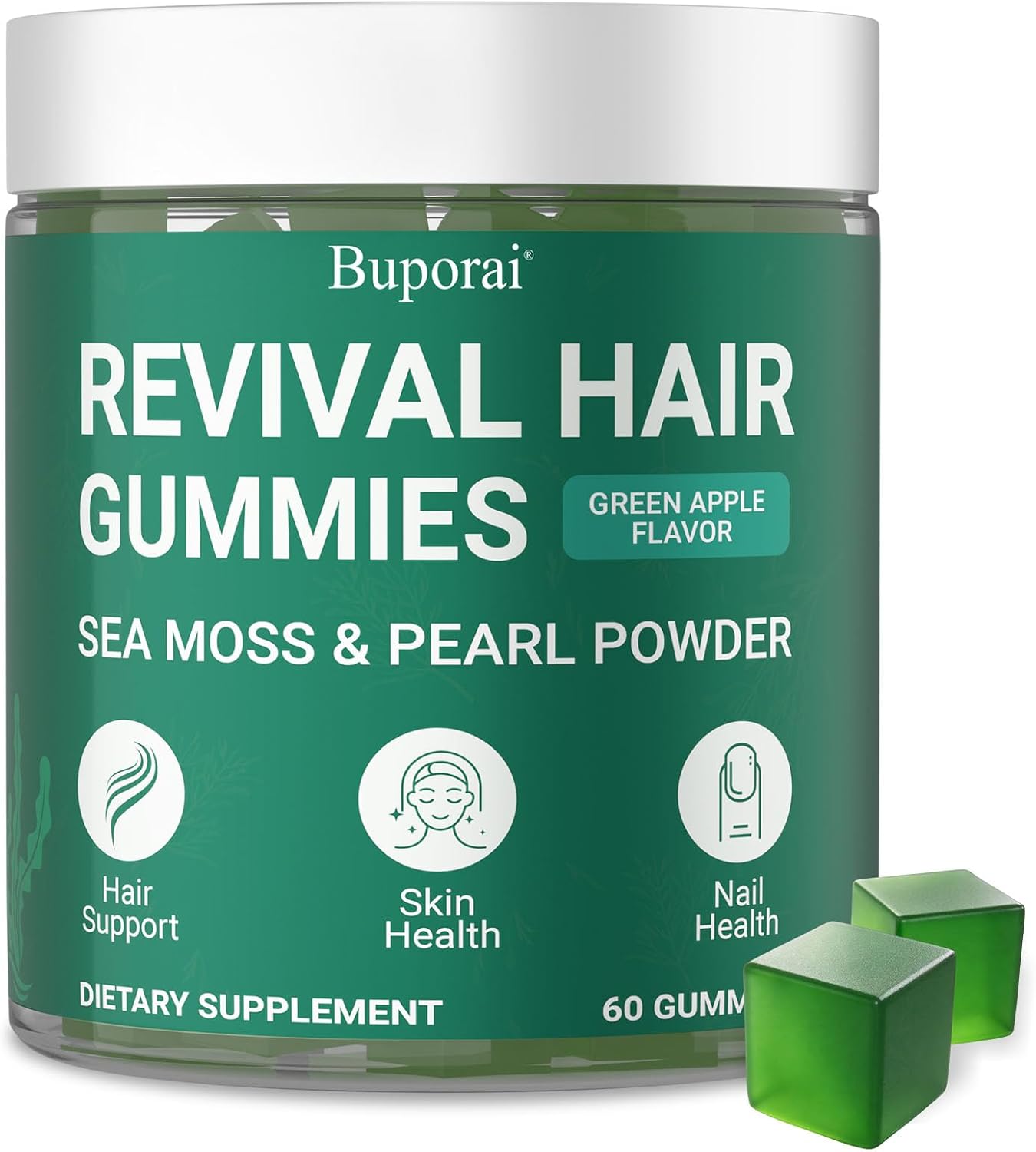 Revival Hair Gummies, Sea Moss Gummies with Pearl Powder Supports Faster Hair Growth, Stronger Nails, Healthy Skin, Extra Strength