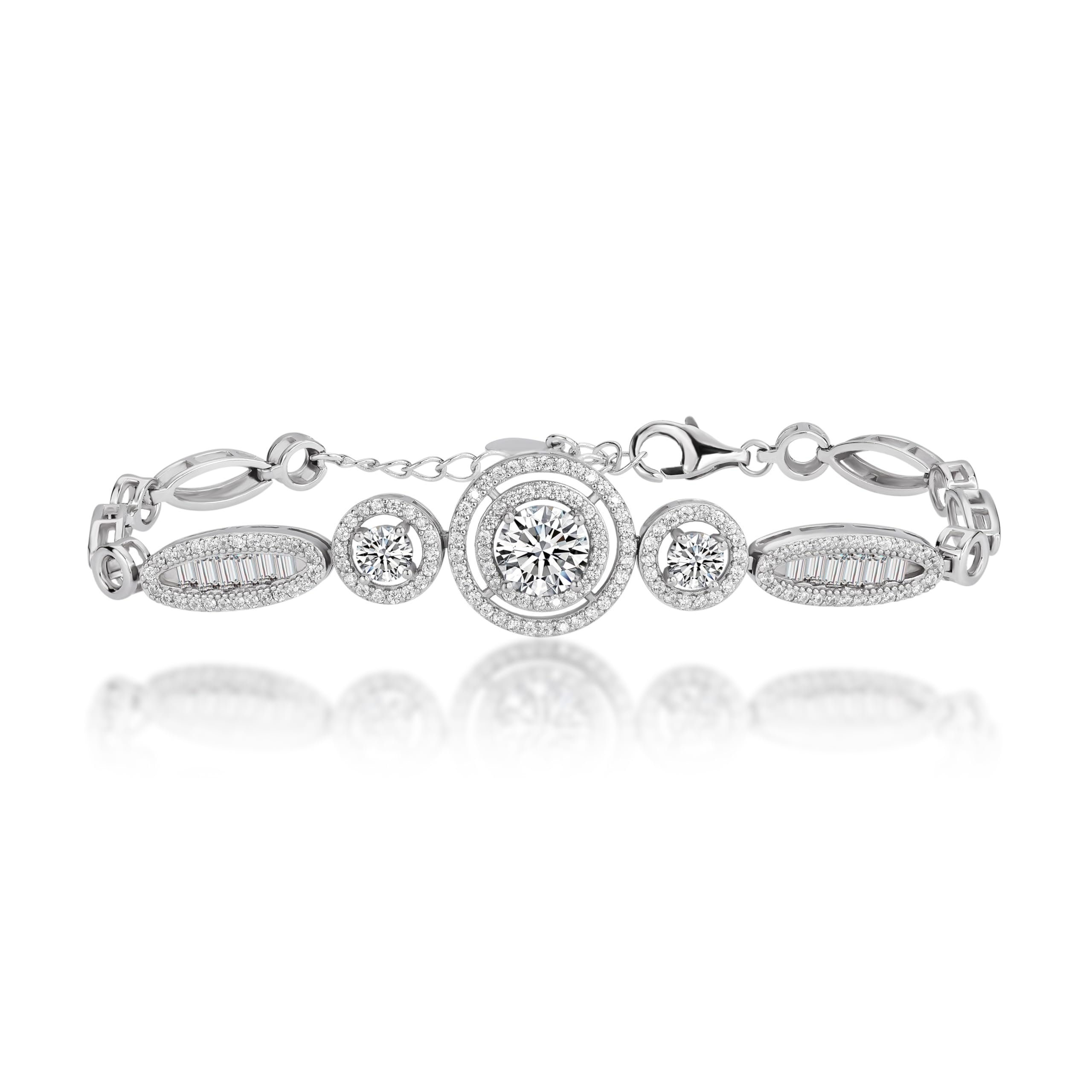 YSDD Moissanite Bracelet for women, Main Stone 1 Carat D Colour VVS1 Clarity, 925 Sterling Silver Plated 18K White Gold Ladies Spliced Bracelet