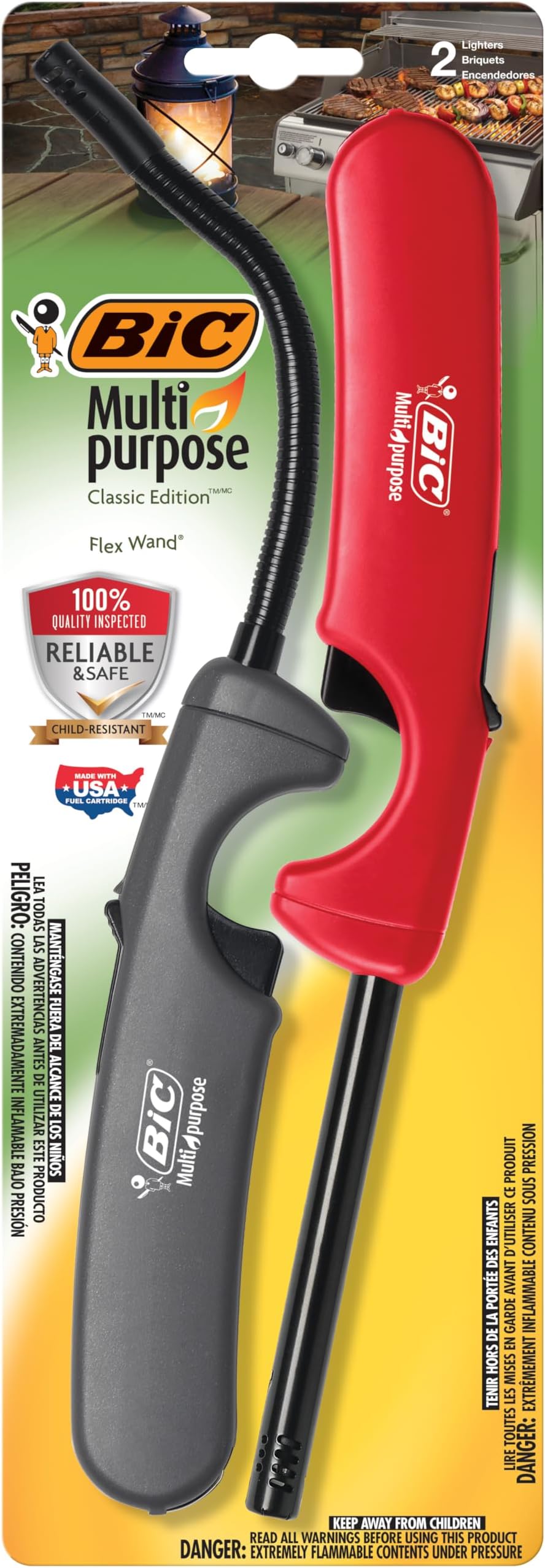 BIC Multi-Purpose Classic Edition Lighter & Flex Wand Lighter, 2-Pack (Colors May Vary)