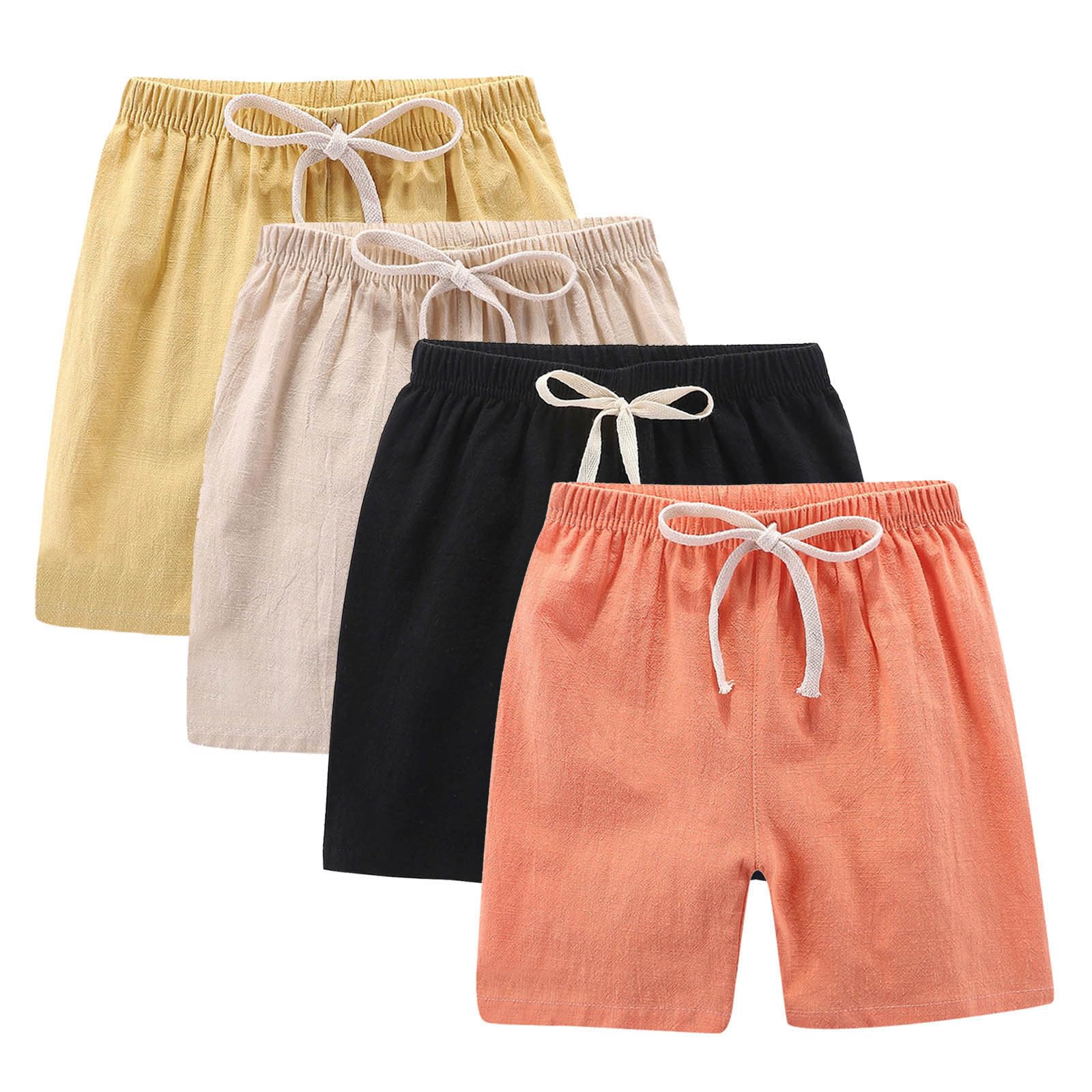 4 Pezzi Abbigliamento per Bambino Sportivi Pantaloncini in Lino e Cotone Pantaloni Corti con Coulisse Leggings Estivi Elastico in Vita Pantaloncini Leggeri Traspiranti Pants Casual Pantalone