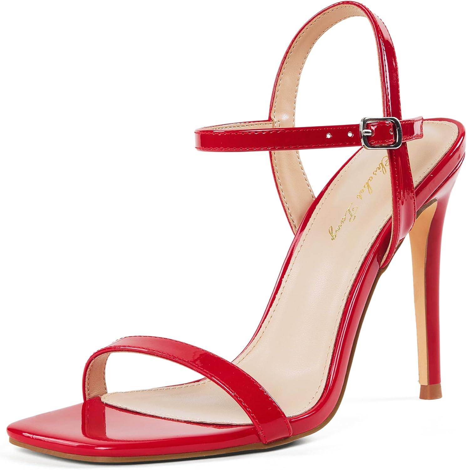 Elisabet Tang Women's High Heeled Sandals 4 Inch Strappy Sling Back Stiletto Open Square Toe Heels with Ankle Straps at Wedding Party Prom Work Dating - Image 2