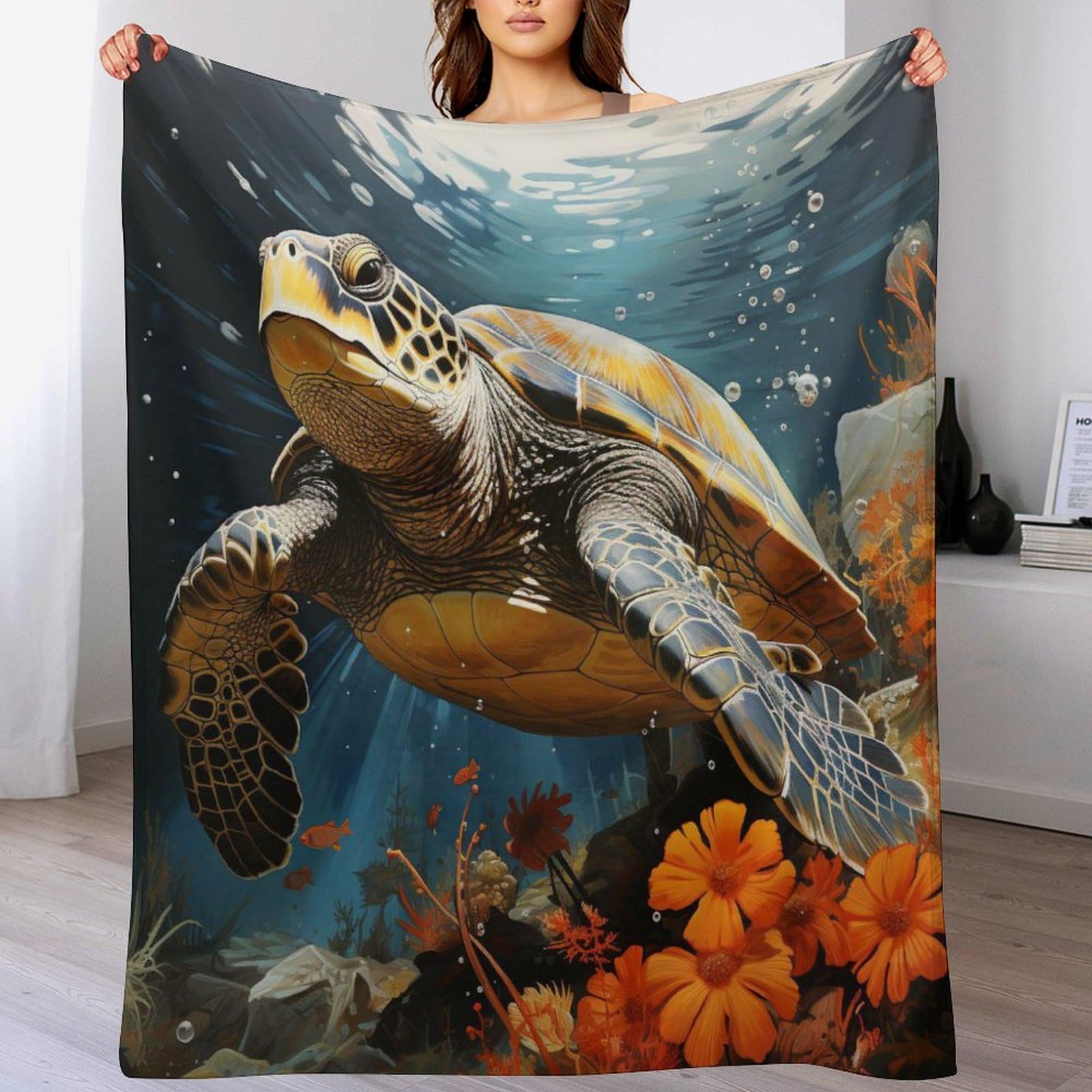 Manta ligera de franela que elimina el frío en el sofá sin pesar: diseño tortuga 140x180