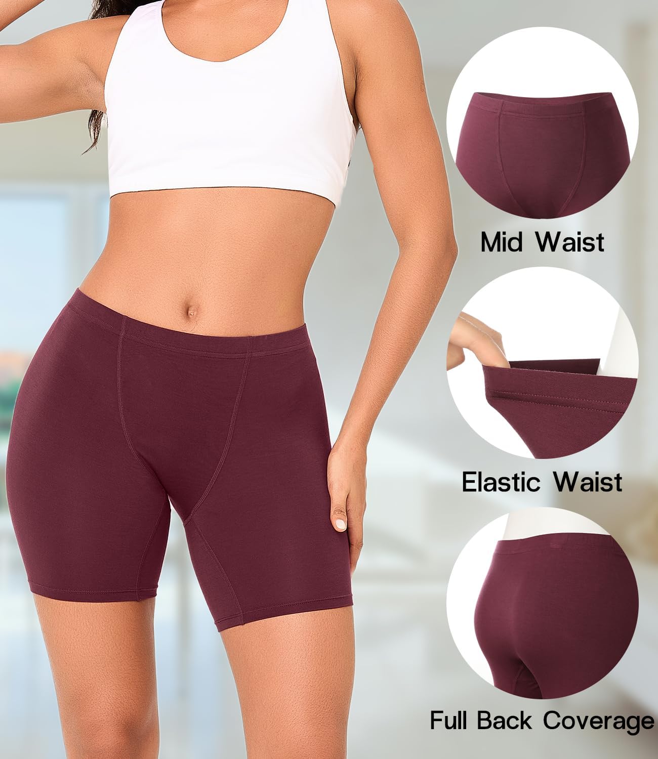 BAMBOO COOL Womens Boxer Briefs Underwear Boy Shorts Soft Stretch Panties for Women, 4 Packs - Image 4