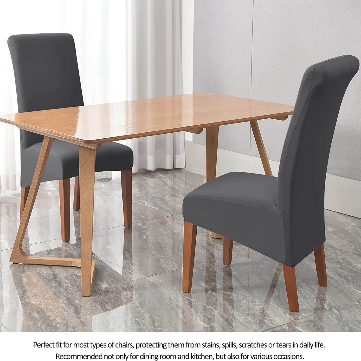 YOPOIY - 2/4/6 Fodere Elastiche Per Sedie Da Pranzo In Tessuto Seta Di Latte - Coprisedie Con Schienale Alto Per Banchetti, Hotel, Ristoranti - Colore Beige