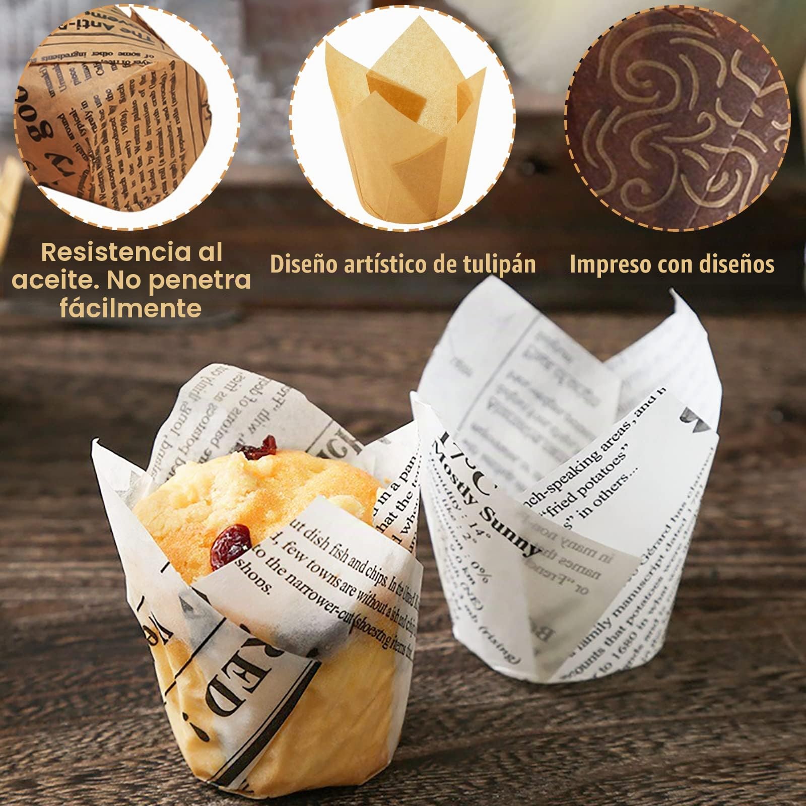 250 Piezas Vasos de Papel para Hornear Magdalenas, Muffins, Cupcakes, para Bodas, Fiestas de Cumpleaños, Baby Showers y Navidad (5 Estilos)