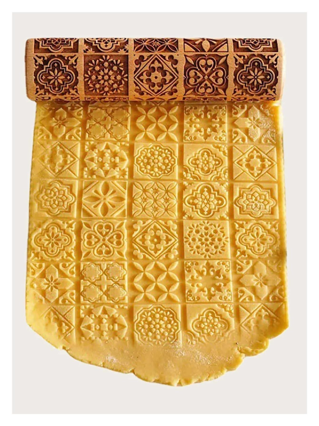 Rodillo de amasar de madera con patrón exquisito, herramientas for hornear con relieve, molde for galletas con cuadrícula cuadrada grabada, rodillos de amasar grabados Rodillo para Masa Madera