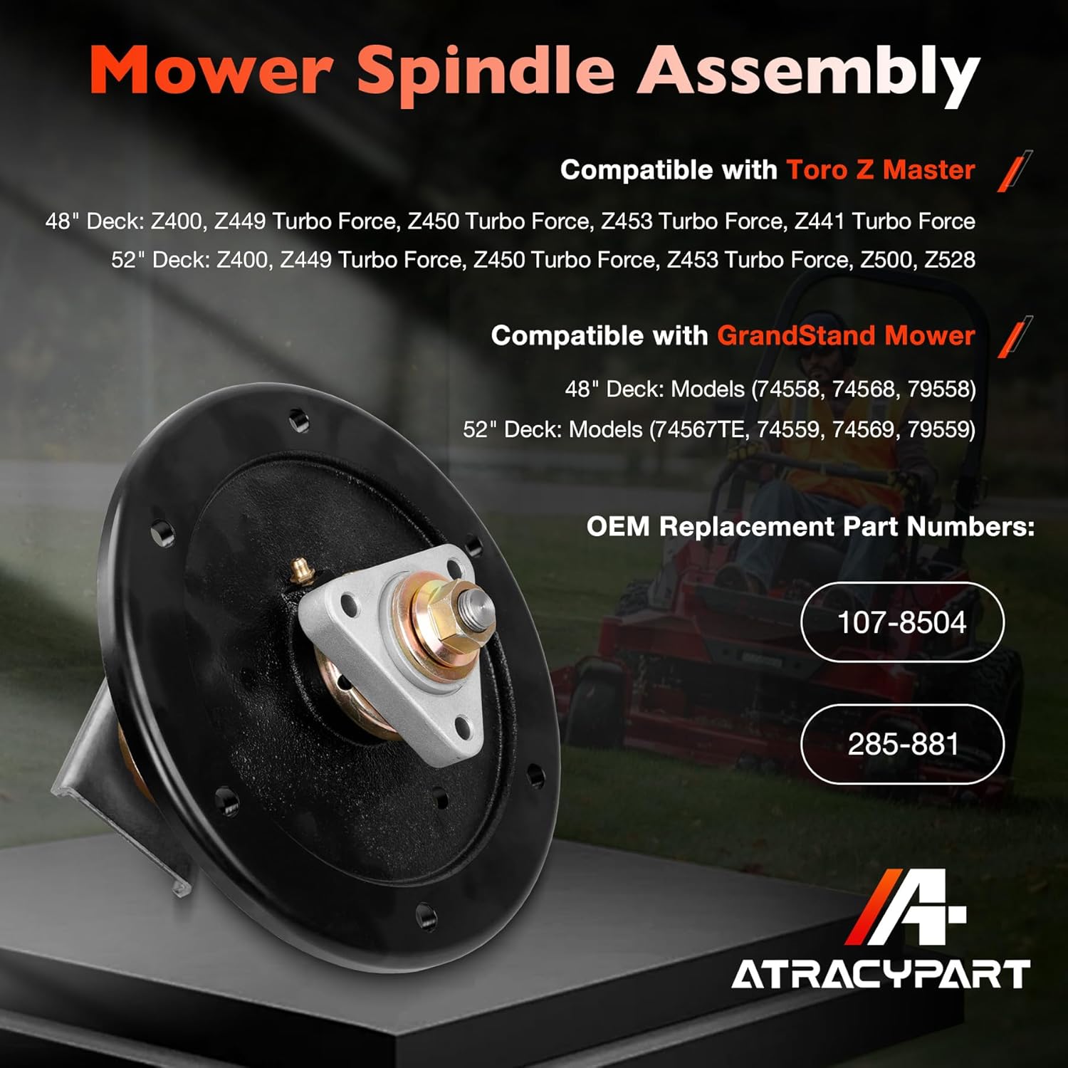 Mower Spindle Assembly Compatible with Toro Z Master Z400 Z410 Z500 Z450 Z453 48 52 60 inch Deck Turbo Force Zero Turn Mower - Replaces 107-8504, 285-881 (1 Pack)