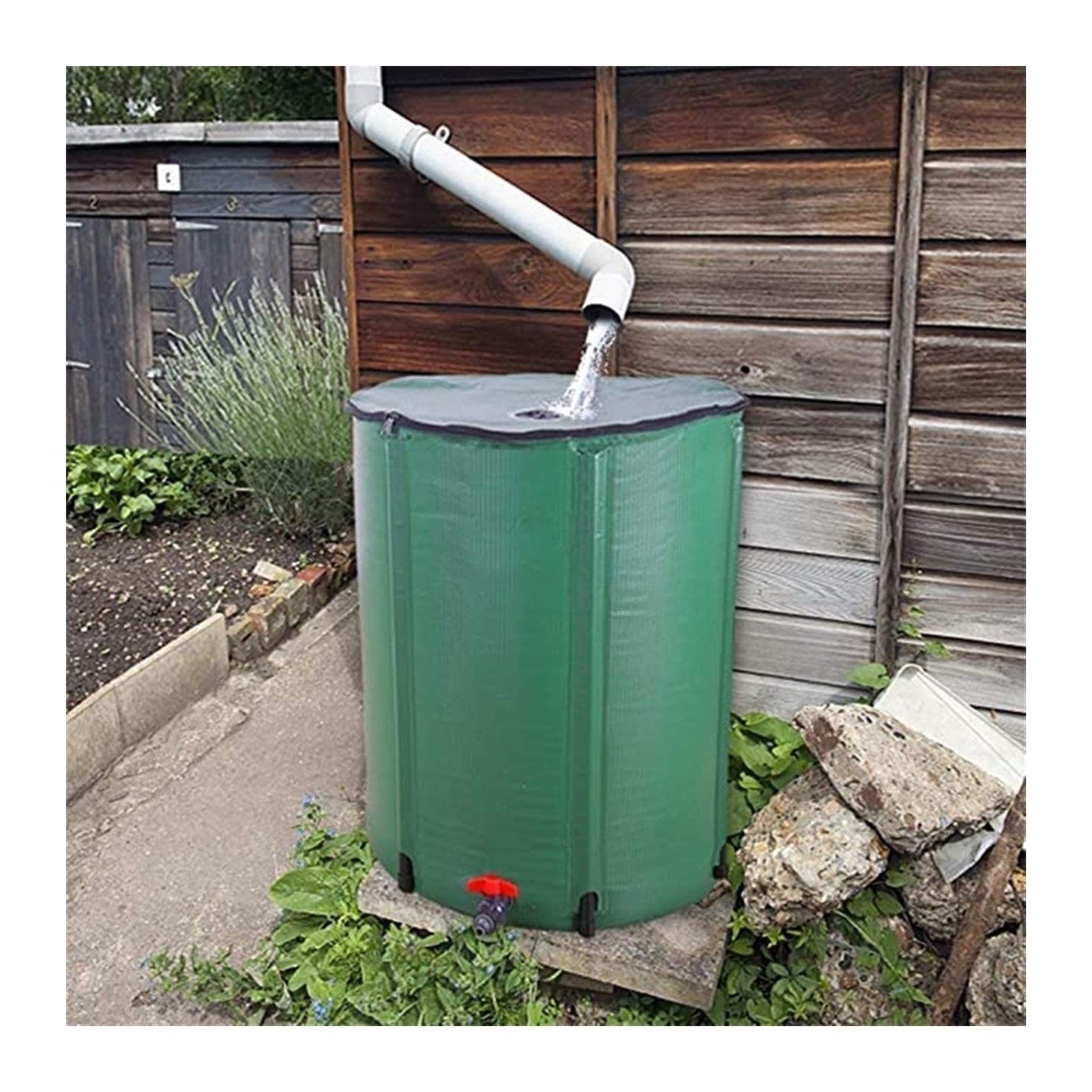 Barril de lluvia plegable con tanque de agua flexible y malla de filtro para un riego eficiente del jardín