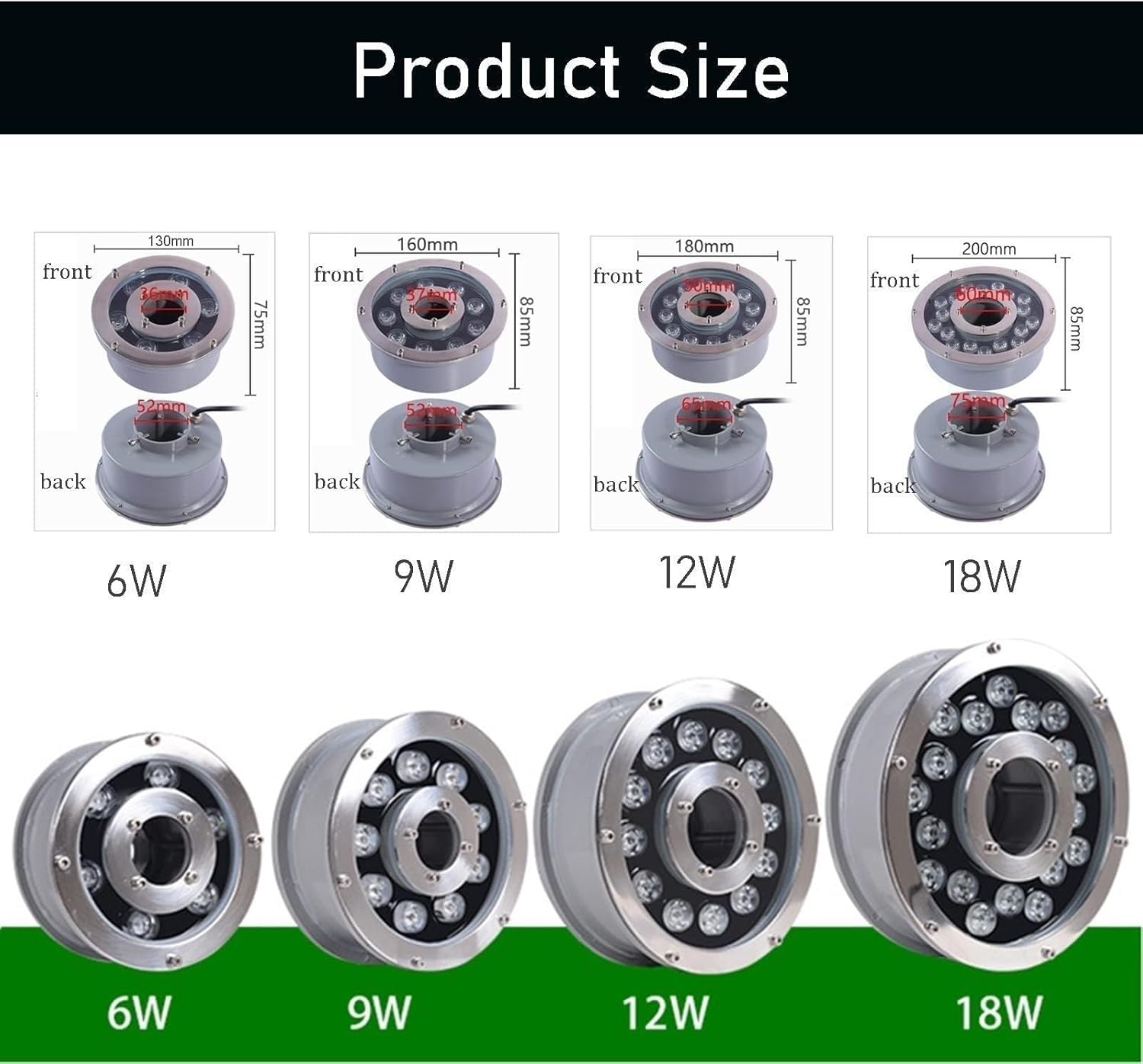 Underground Light LED - Recessed LED Fountain Light, 12V 24V Middle Hole Underwater Pond Lights, RGB Underwater Landscape Lights, IP68 Waterproof Fountain Light，RGB 12w(AC12V)
