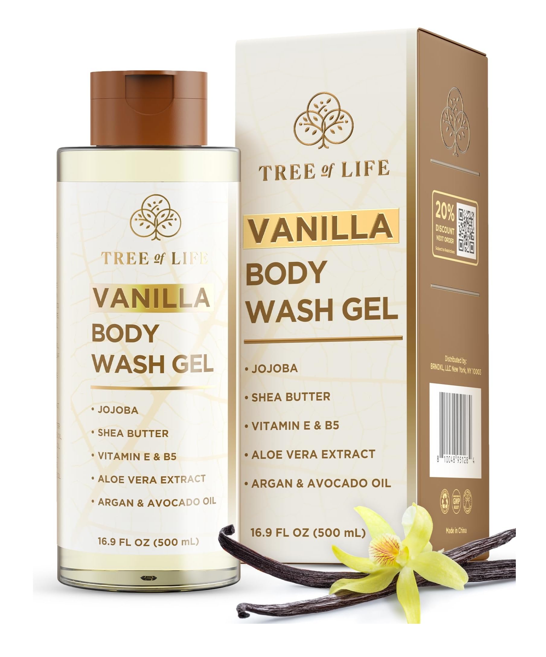 Tree of Life Vanilla Body Wash Shower Gel, 16.9 Fl Oz | Moisturizing vanilla body wash gel. Hydrating shower gel with jojoba oil and shea butter for clear skin.