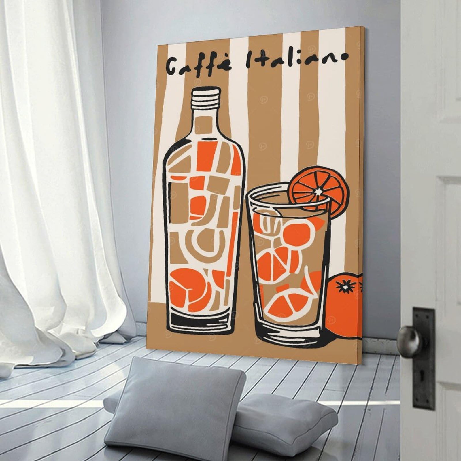 Junmoney Wall Picture Print Brown Caffe Italy Art, 20x30inch(50x75cm), for Wall Displays, Bedrooms Or Room Updates, Wall Decor Suited to Curated Displays
