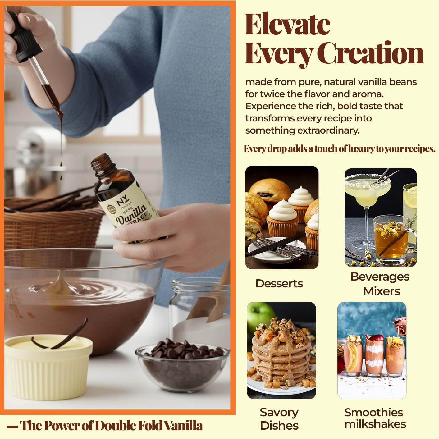 3.4oz Pure Vanilla Extract, 100% Double fold Vanilla Extract For Baking, Cooking, Drinks & Desserts, Vegan, Sugar Free. by NYVanilla