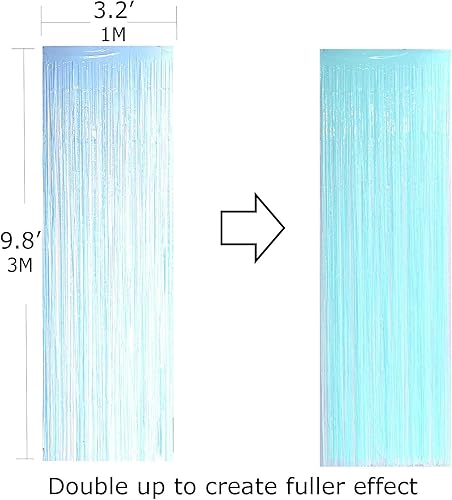 Miniatura 2 de Allgala 4PK 3.3 x 9.8 pies (3.3 x 9.8 ft) cortinas de fondo de fotos de fiesta de oropel metálico para decoración de puerta con flecos, azul