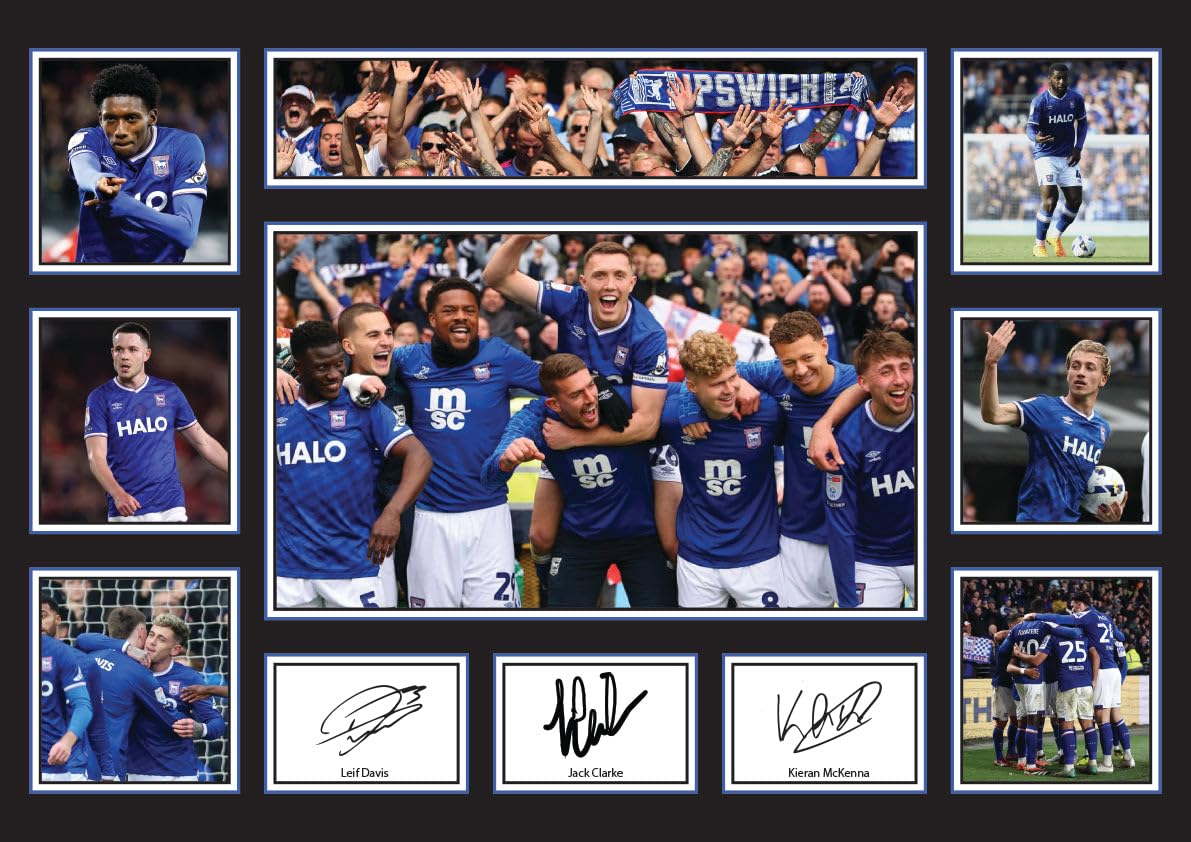 Ipswich Town FC Team 2026 Poster Print – Wall Art Featuring Leif Davis, Jack Clarke & Kieran McKenna – Ipswich Town Supporters Memorabilia Gift, A4 Poster + Black Frame