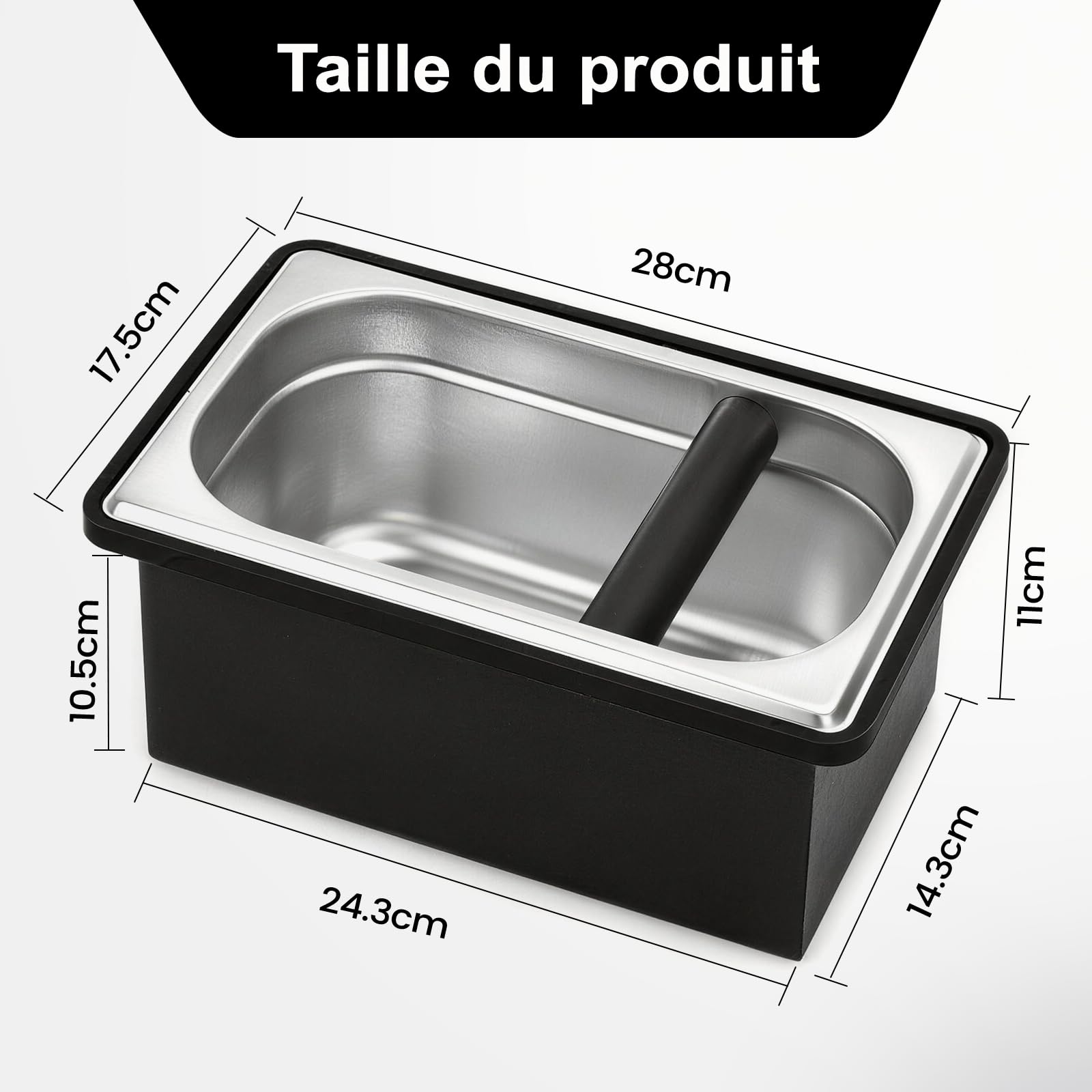Boîte à marc de café espresso, récipient à marc en acier inoxydable, grande boîte à café avec caoutchouc amortisseur et joints en silicone, durable et facile à nettoyer