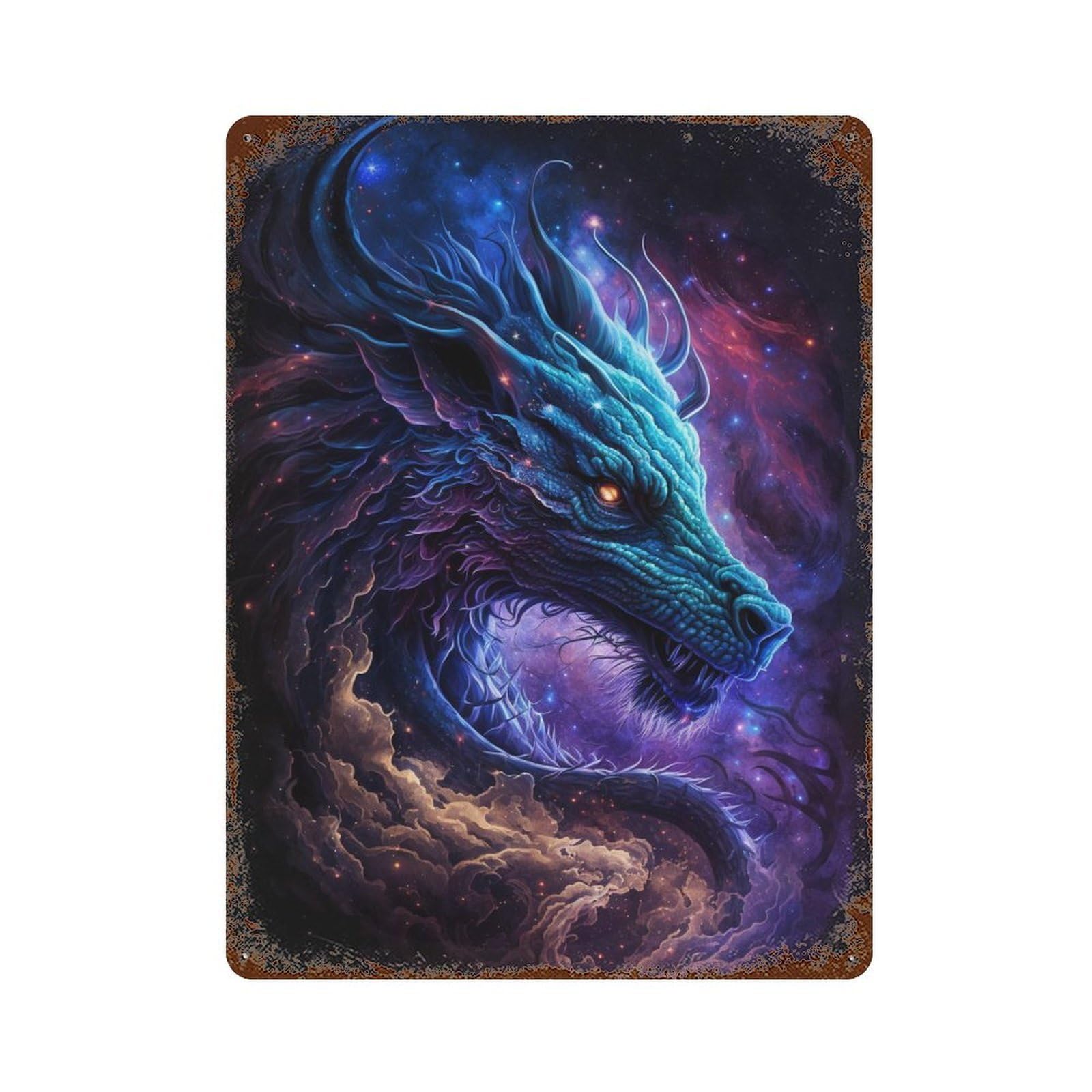 Cosmic Dragon Art Print-2 15.7"x11.8" Vintage Rust Metal Sign, Classic Wall Plaque for Pub, Kitchen And Man Cave Decor