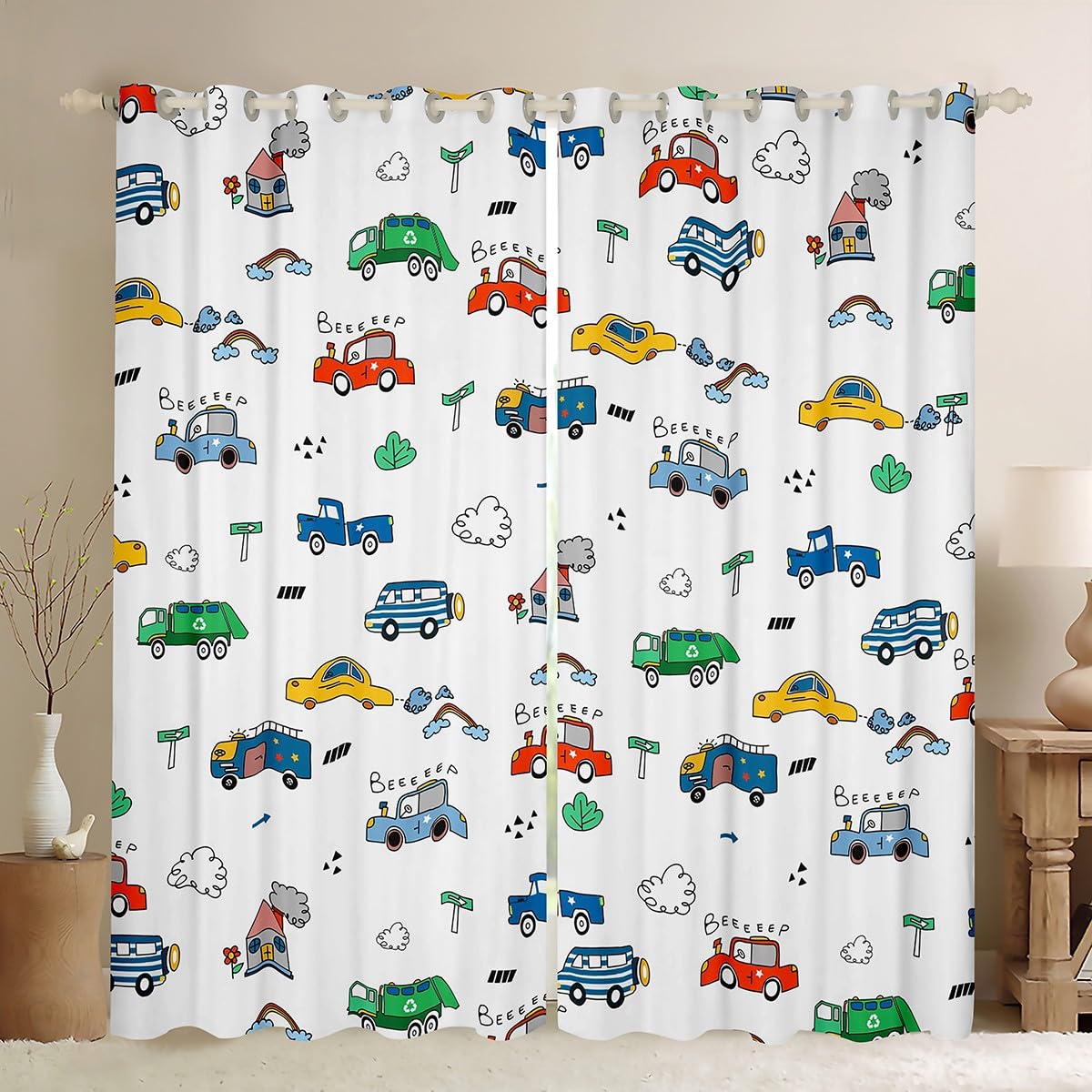 Cortinas opacas para coche de niños Homemissing con estampado de vehículos y autobuses