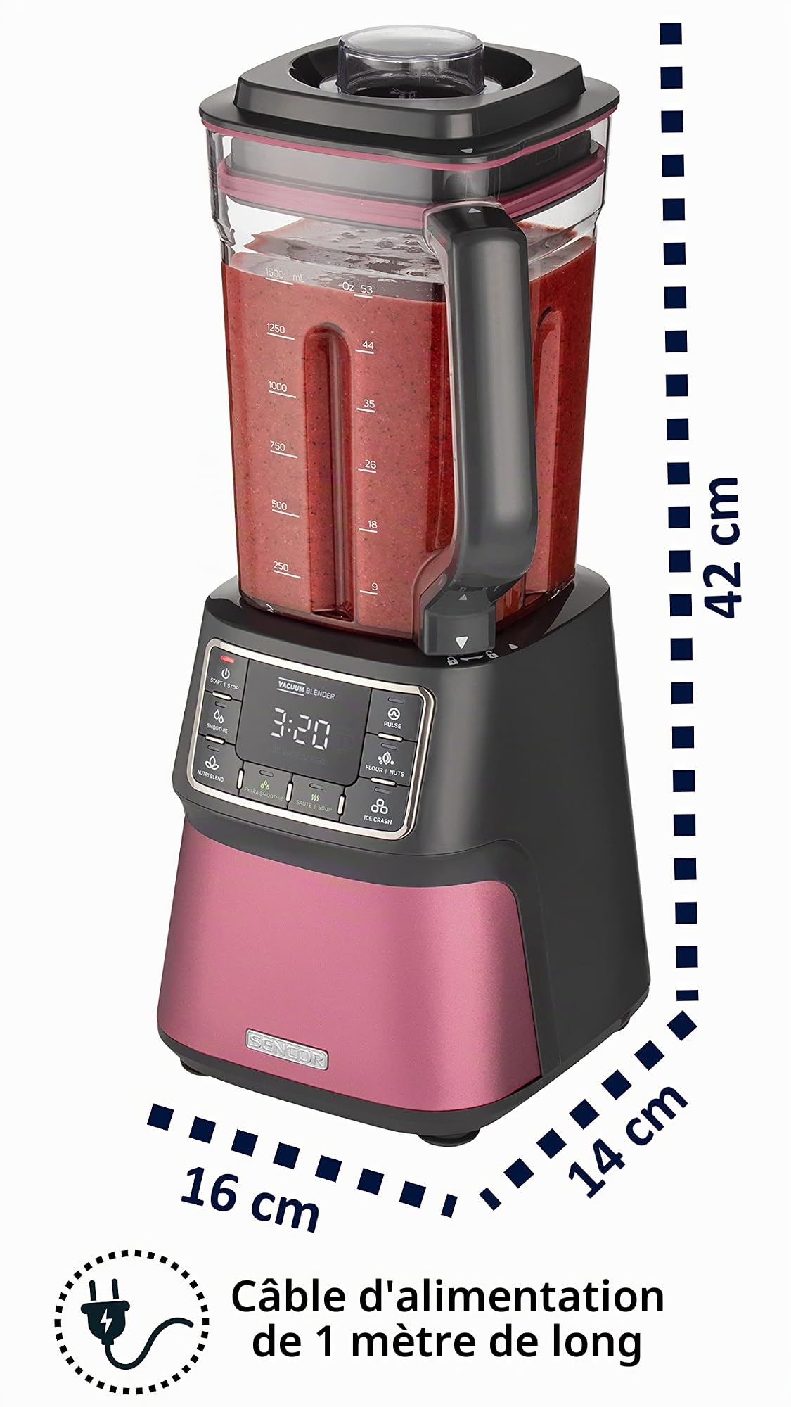 SENCOR 7875RS SBU 7874RD Super Mixeur automatique sous vide 1500 W Smoothie, 8 lames en titane, 7 programmes, rose, plastique