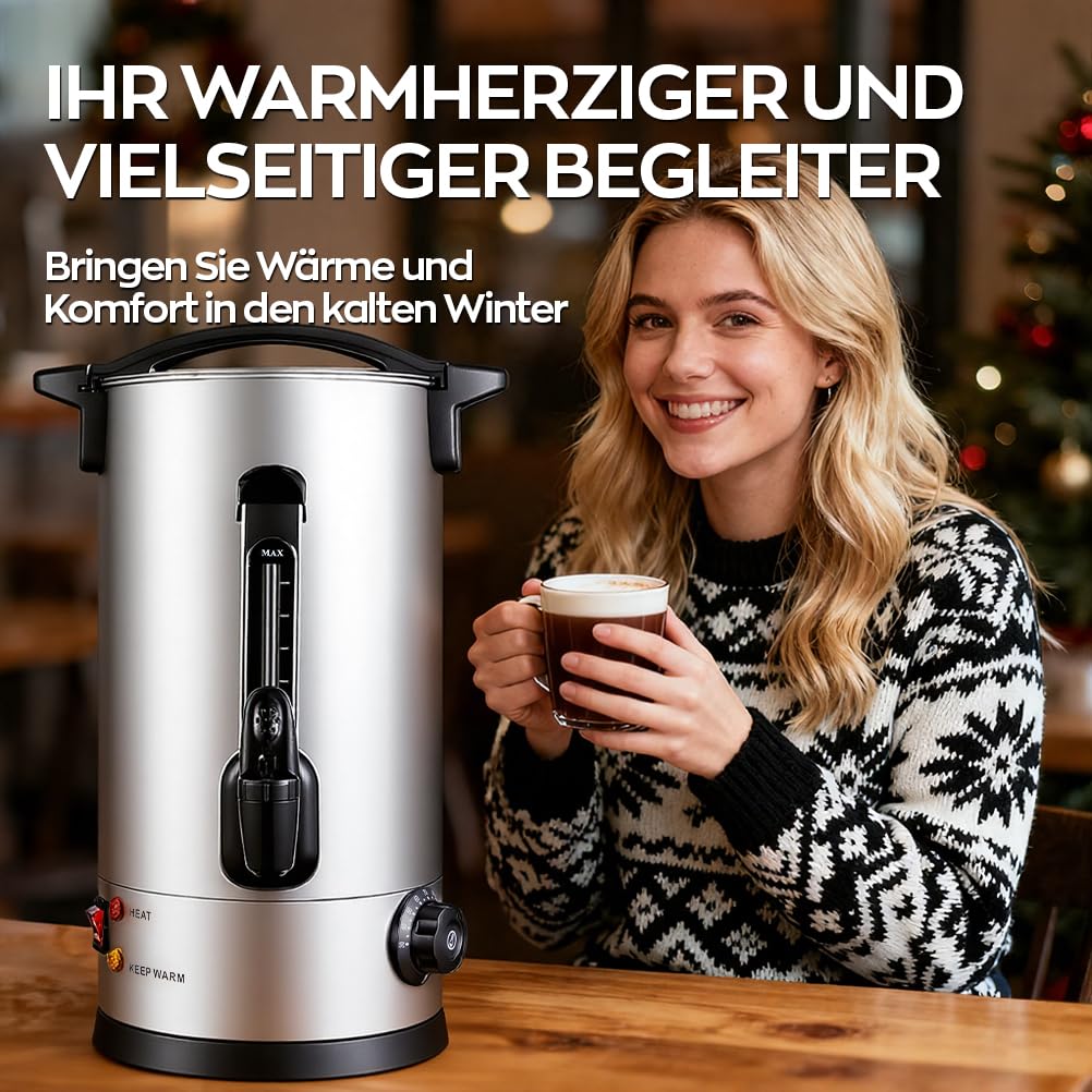 Glühweinkocher 8L Edelstahl 1800W Einkochautomat Zapfhahn Thermostat Heißgetränkespender 30-110°C