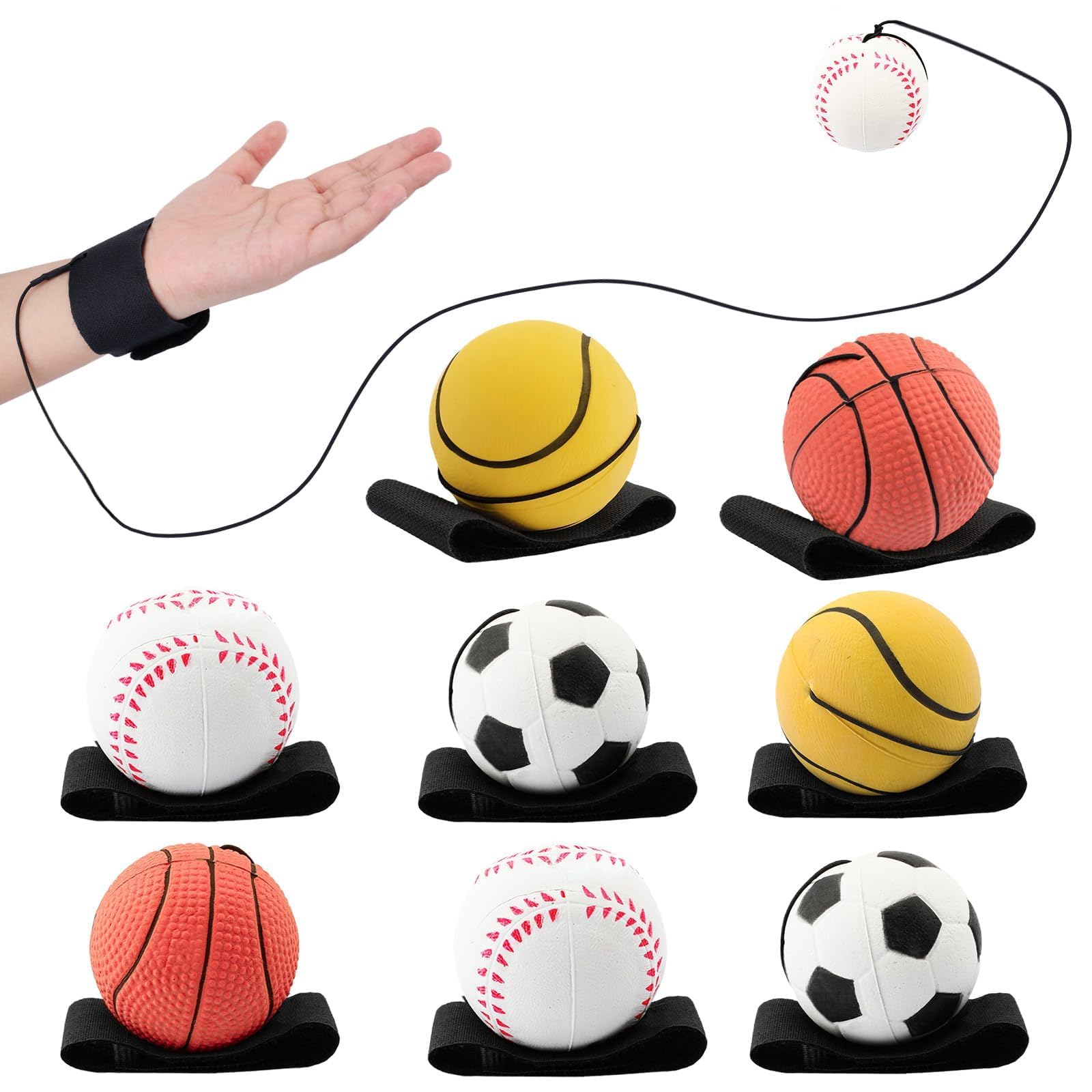 SAYAYA 4/8/16/32 Wrist Return Ball on a String 2.36 Inches Rebound Sport Balls with Elastic Strap Baseball Soccer Tennis Practice Party Favors, Wrist