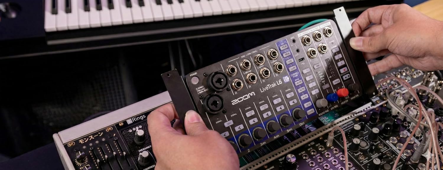 Zoom LiveTrak L6max 12-Channel Portable Digital Mixer and Recorder Bundle with ERL-6 Eurorack Adapter, Rack Mount Plates, Power Adapter, Ribbon Cable, Screws