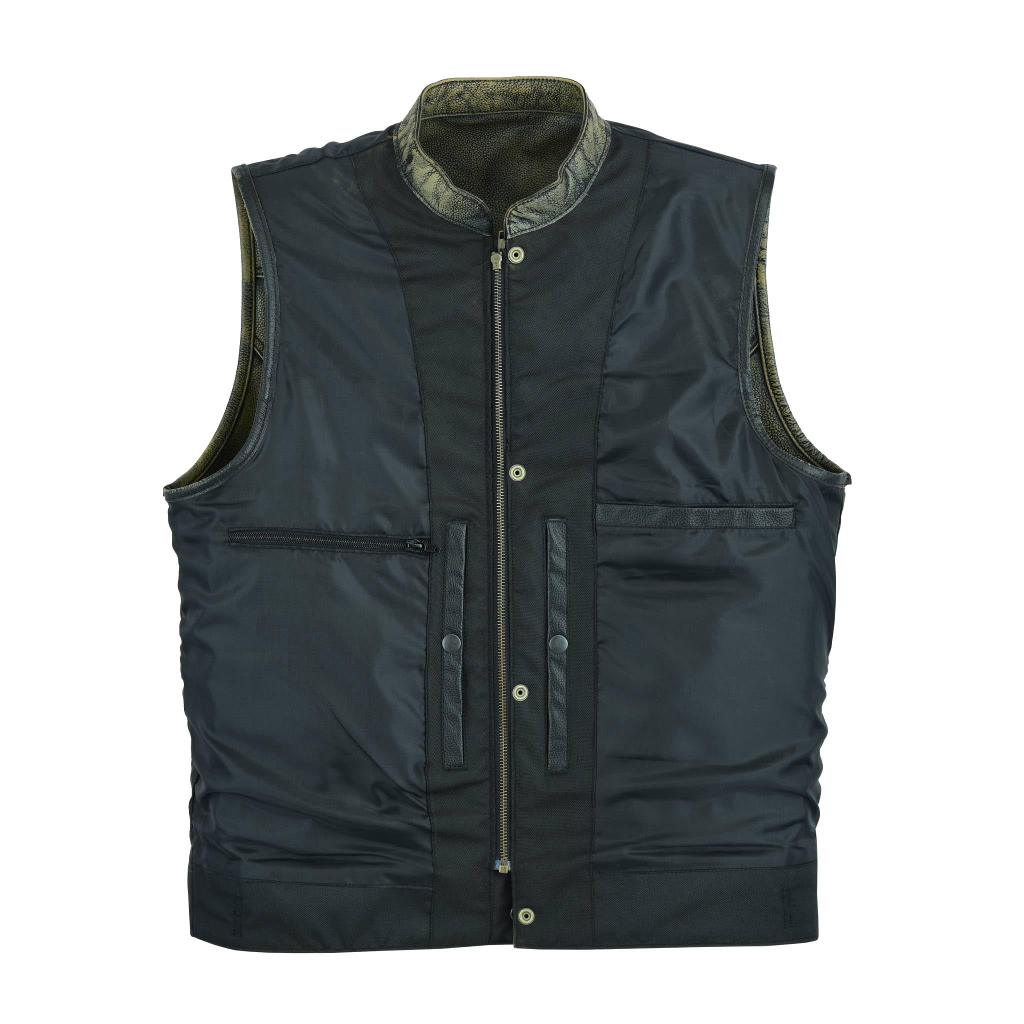 Leatherick Herren Top Grain Sons of Anarchy Distressed Biker Leder Weste – Vintage Motorrad Weste
