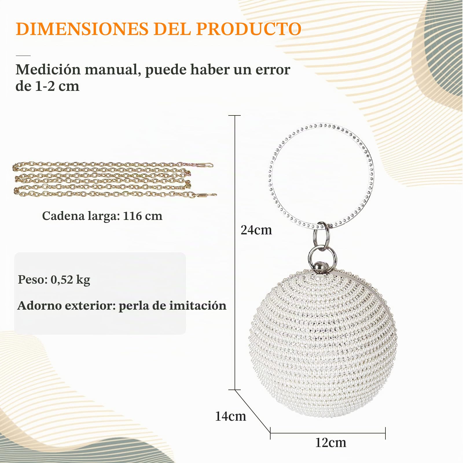 Bolso de Noche para Mujer Bola Redonda Diamantes de Imitación Clutch Perlas Cartera de Mano Embrague Bolso de Fiesta Bolsos Bandolera para Fiesta de Graduación Banquete Boda Plata