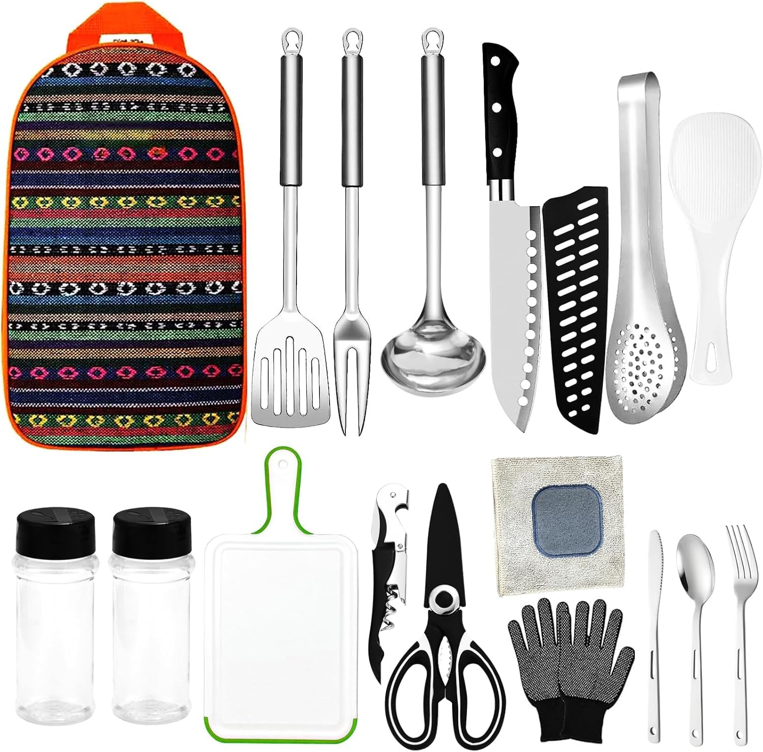 17PCS Portable Camping Kochgeräte Set - Camping Essentials mit Edelstahl, Mischfarben, 17PCS Größe - Mess Kit für Reisen, Picknicks, Wohnwagen, Grills, Wandern