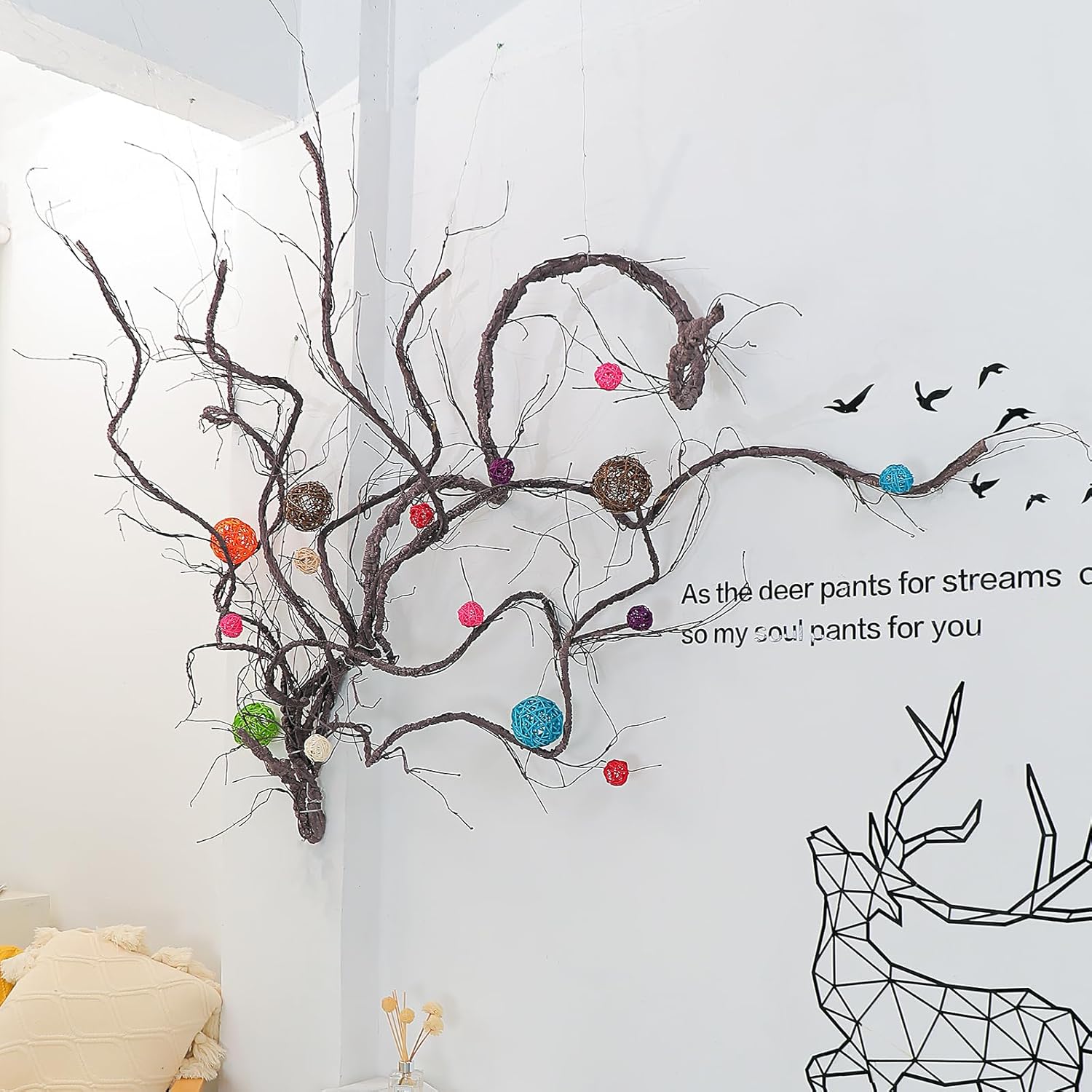 118"/300cm Small Wall Hanging Artificial Cherry Blossom Tree Branches Fake Cane Vines Reptile Plants Grapevine Garland Liana Twigs Wreath for Garden Outdoor Wedding X'Mas Ceiling Decoration