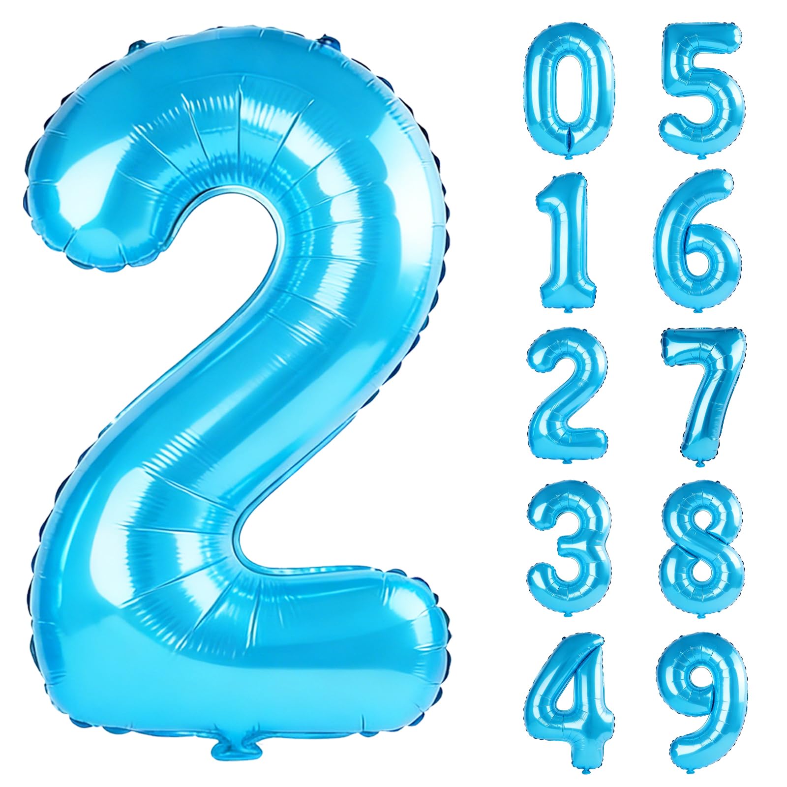 40 Inch Number 2 Balloons for 2nd Birthday Party Decorations,0-100 Jewelry Blue Large No.2 Digital Balloons for Girls Boys and Daughter Son, Helium Foil Number Balloons for Wedding Anniversary — image 1